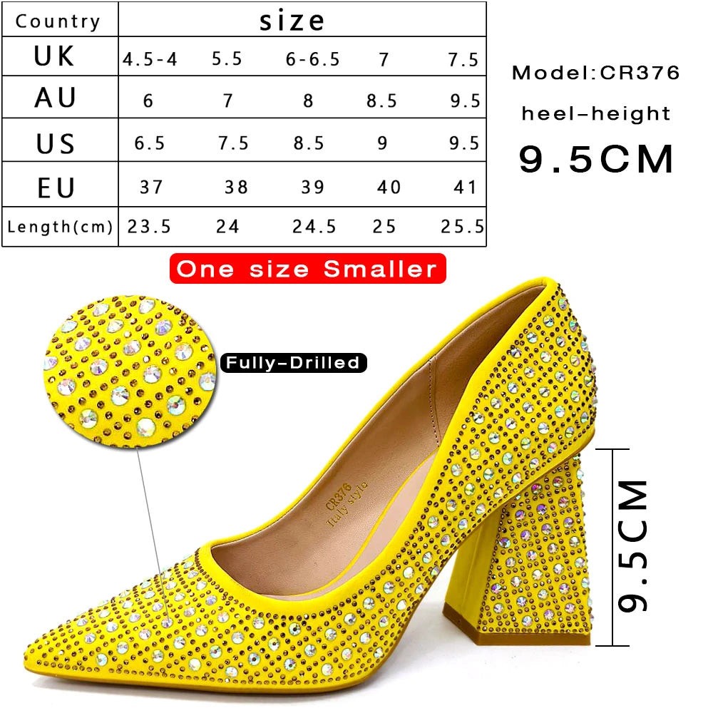 Elegant Women's Yellow PointShoes and Bag Set Rhinestone For Party And Wedding