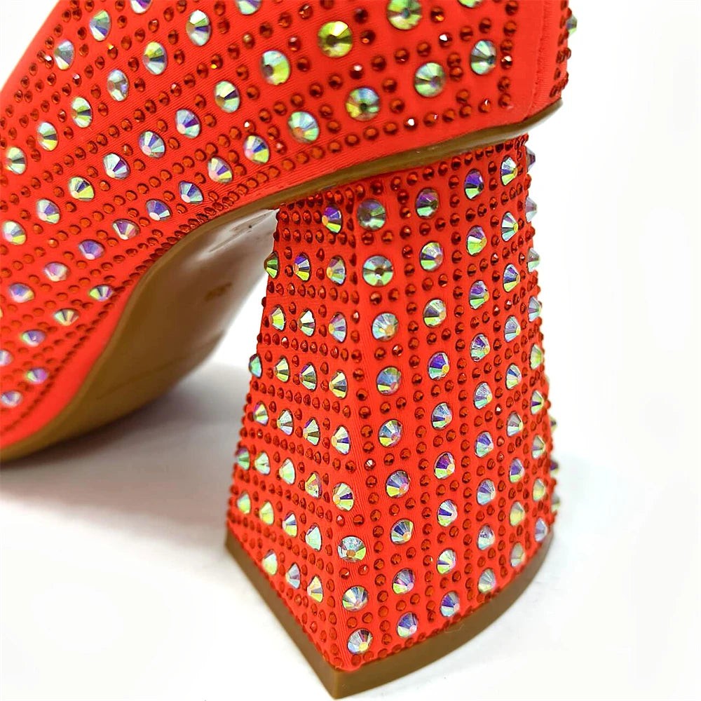 Elegant Women's Yellow PointShoes and Bag Set Rhinestone For Party And Wedding