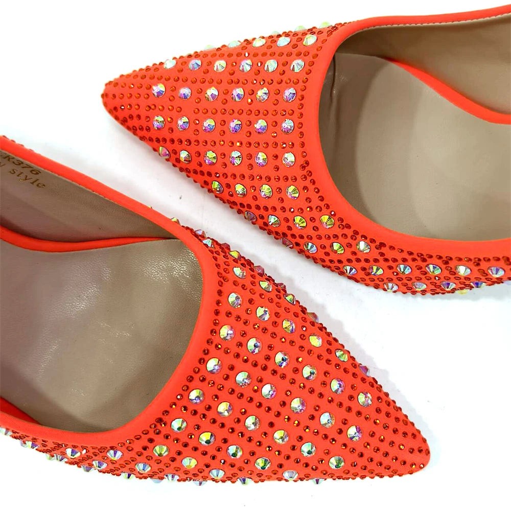 Elegant Women's Yellow PointShoes and Bag Set Rhinestone For Party And Wedding