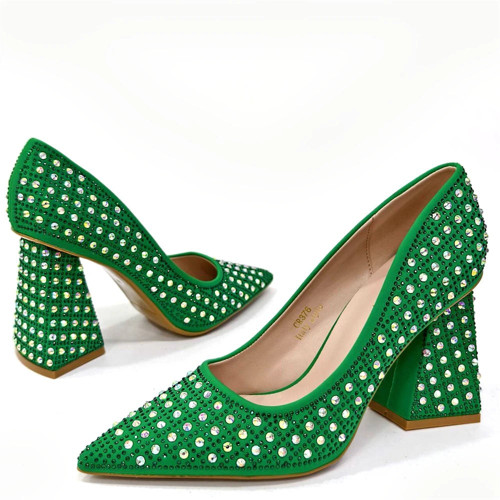 Elegant Women's Yellow PointShoes and Bag Set Rhinestone For Party And Wedding