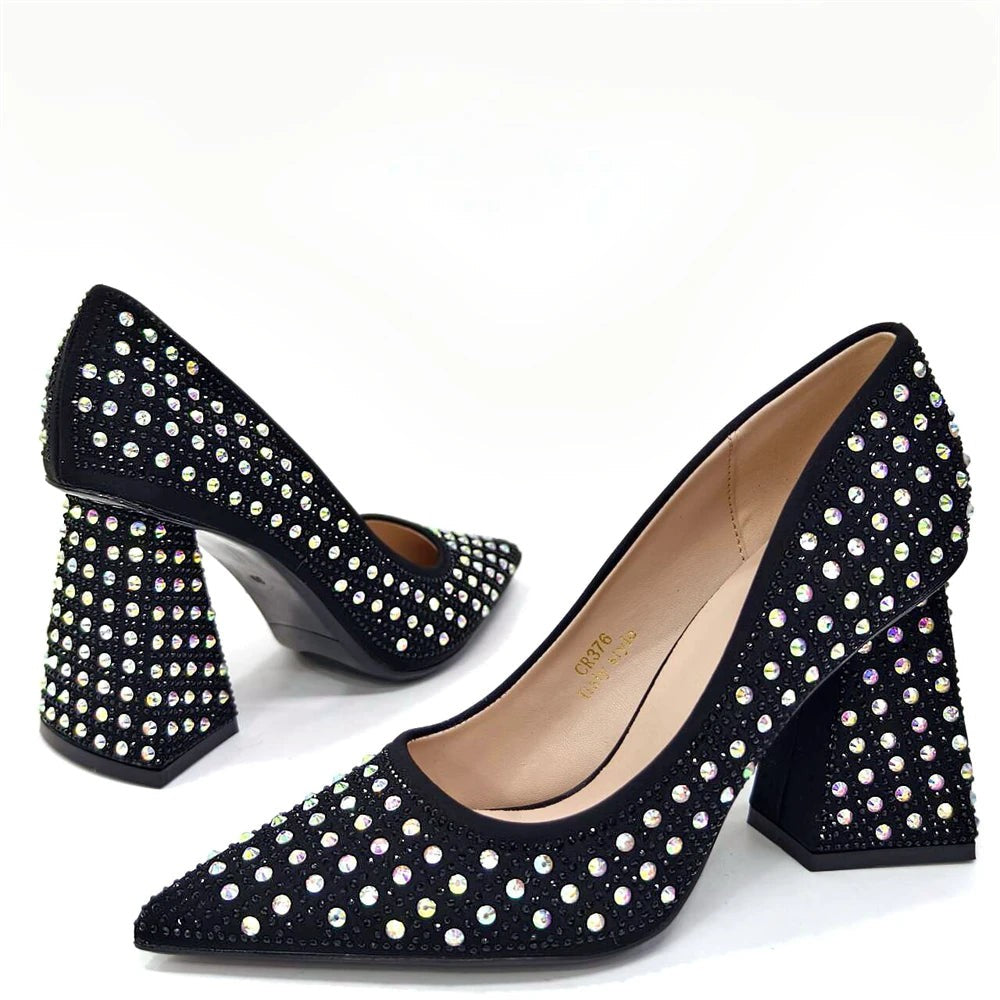 Elegant Women's Yellow PointShoes and Bag Set Rhinestone For Party And Wedding