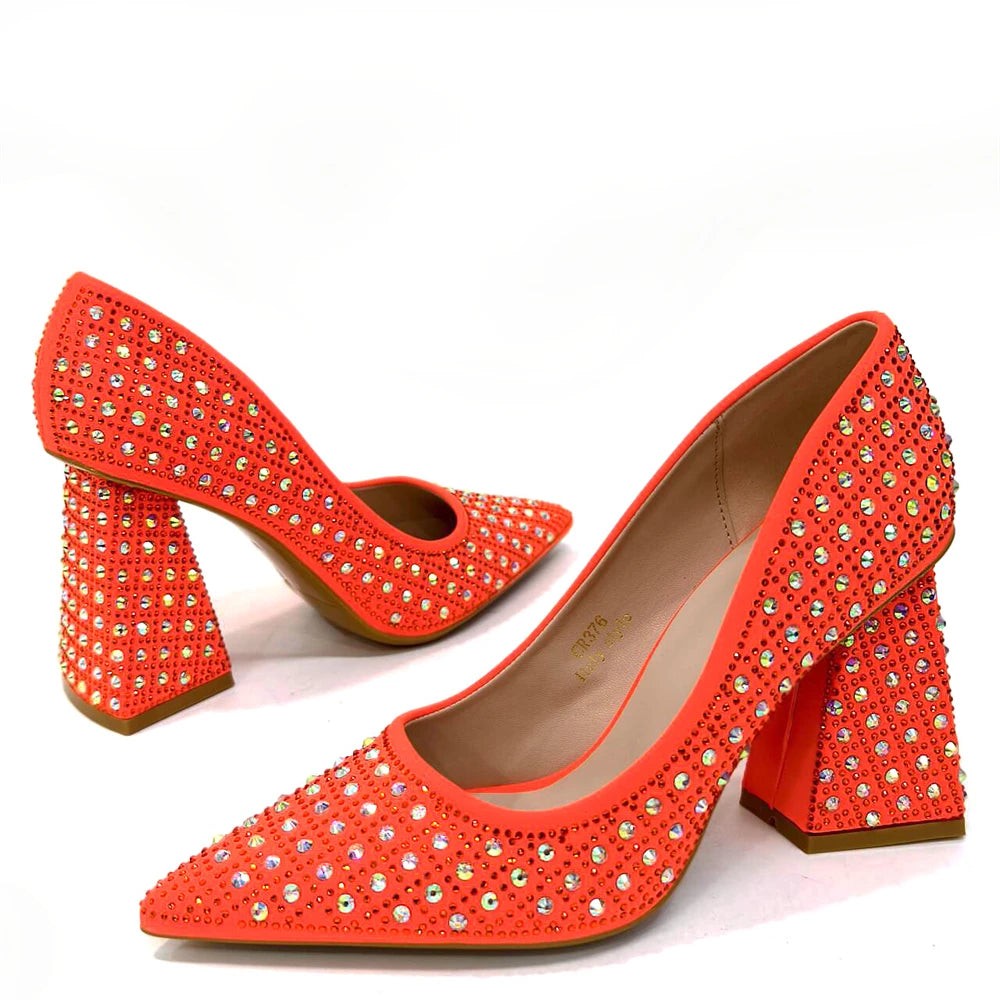 Elegant Women's Yellow PointShoes and Bag Set Rhinestone For Party And Wedding