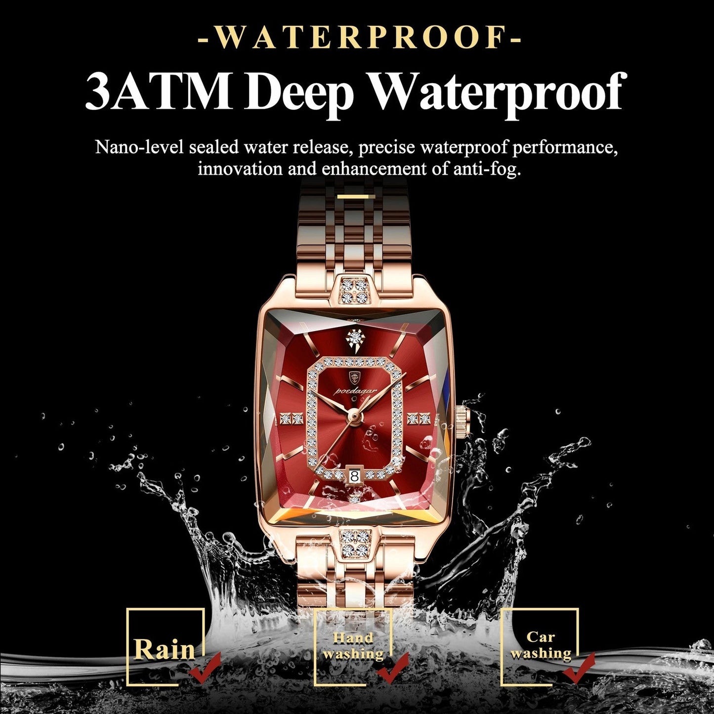 Luxury Elegant Watch For Women Date Waterproof Rectangle Ladies Watch