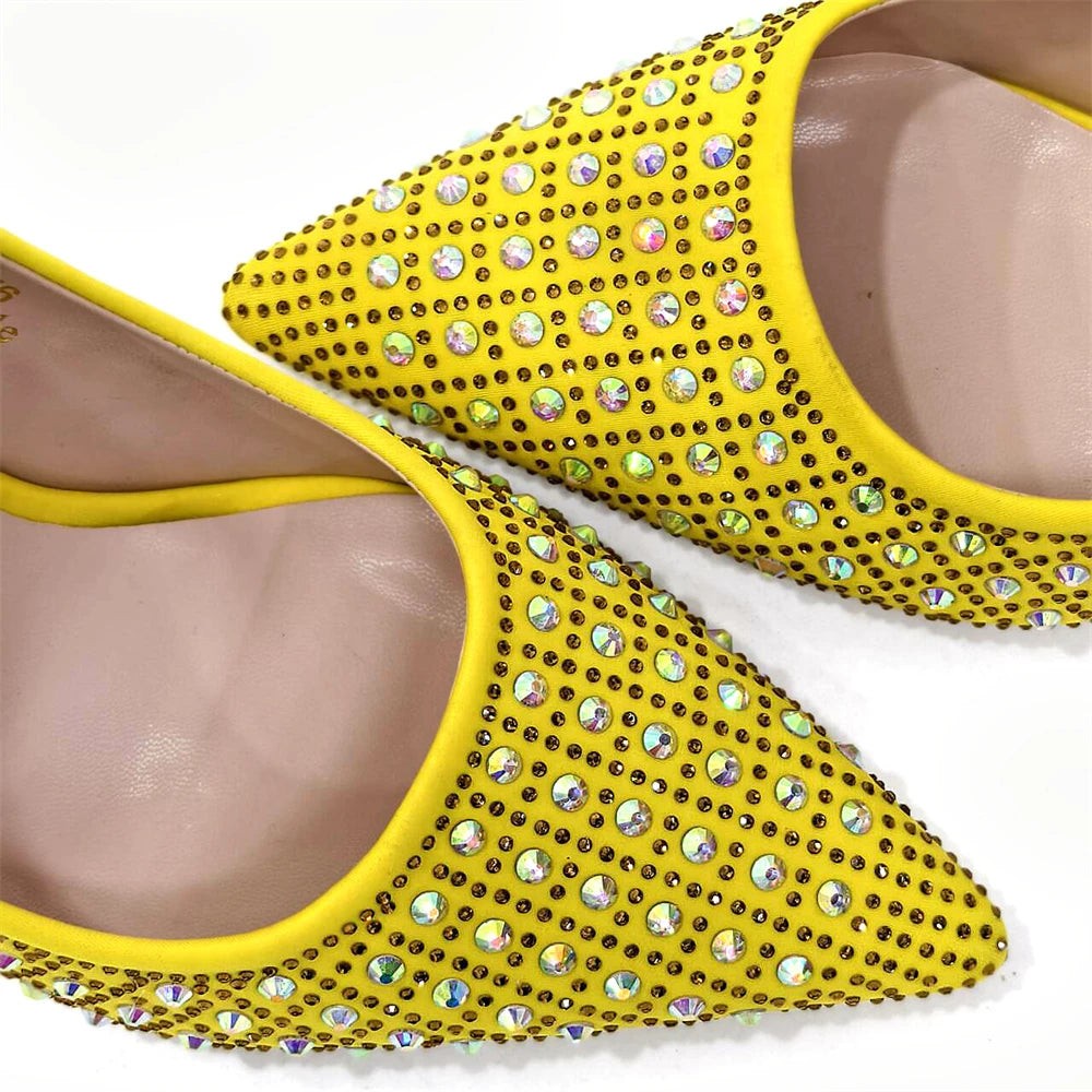 Elegant Women's Yellow PointShoes and Bag Set Rhinestone For Party And Wedding