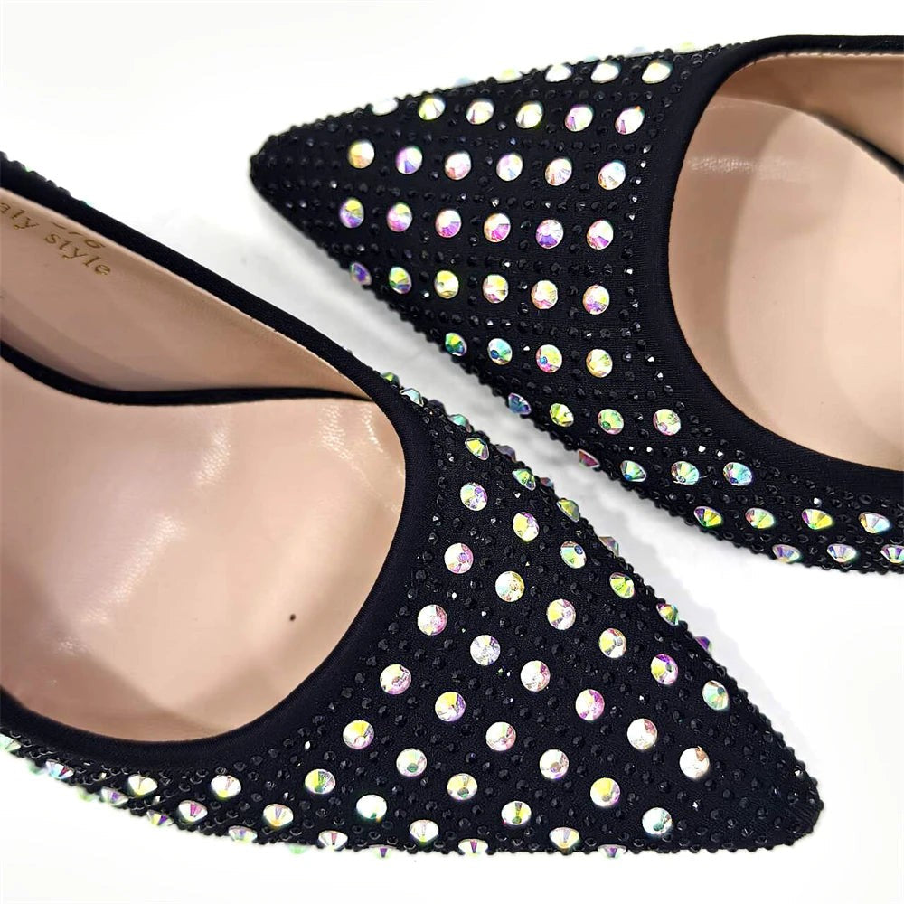 Elegant Women's Yellow PointShoes and Bag Set Rhinestone For Party And Wedding