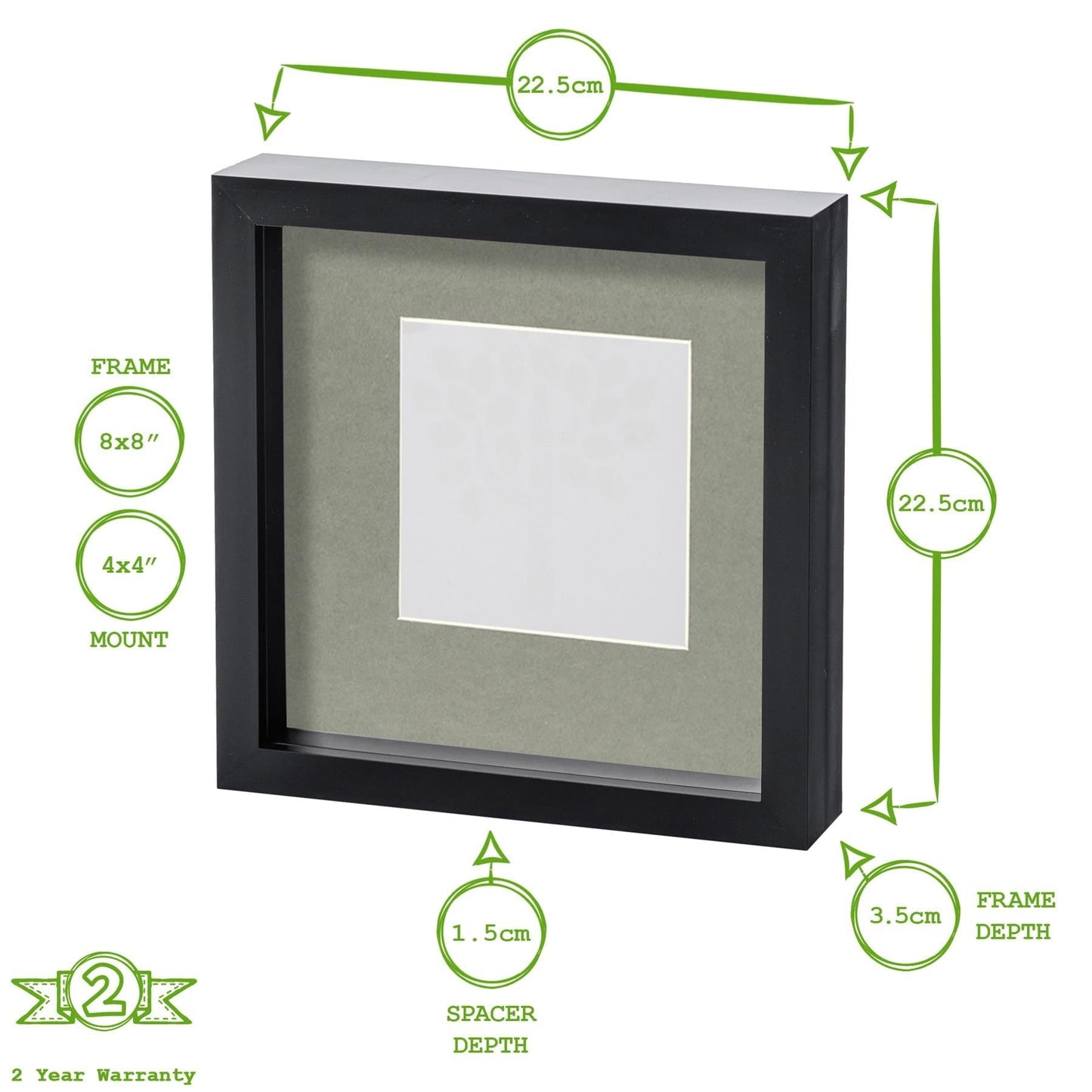 8" x 8" White 3D Box Photo Frame with 4" x 4" Mount