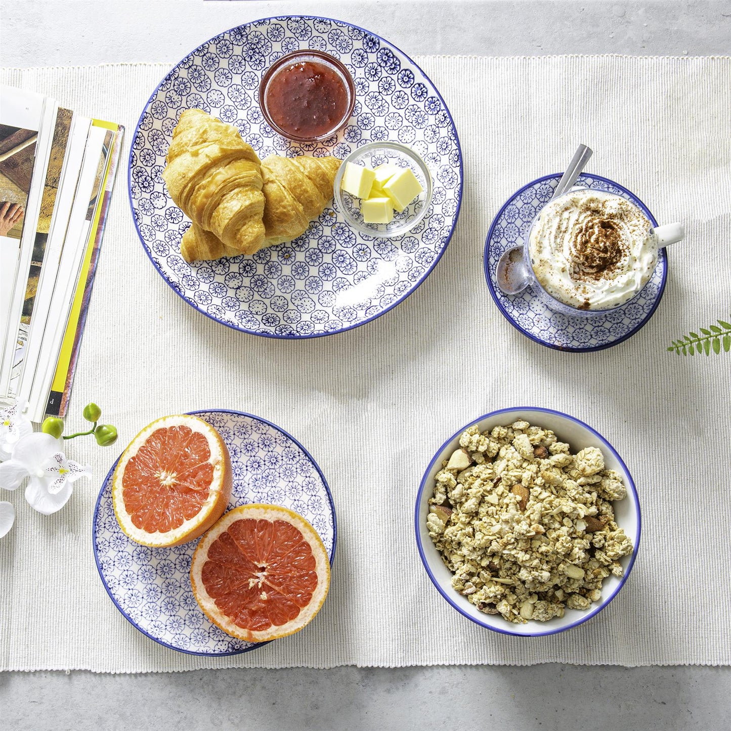 30pc Hand-Printed Floral Stoneware Dinner Set
