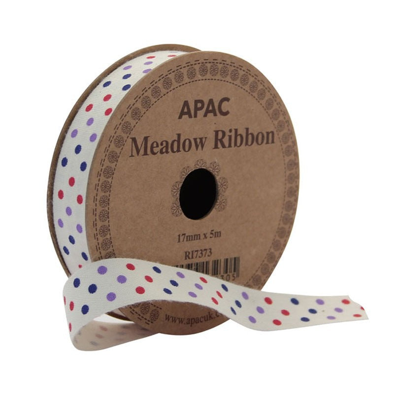 17mm Dots Red  Lilac &amp; Navy Ribbon