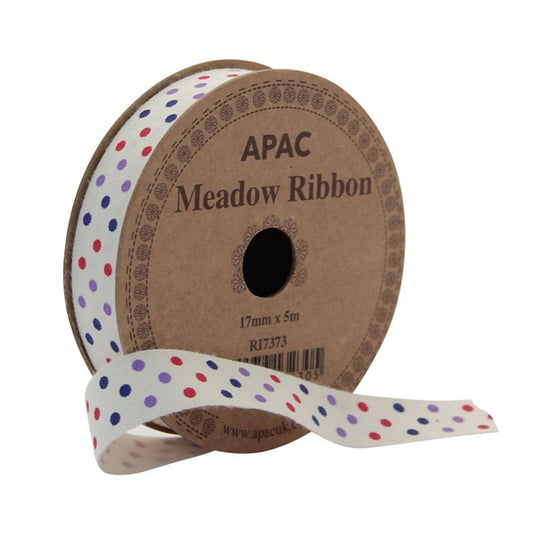 17mm Dots Red  Lilac &amp; Navy Ribbon