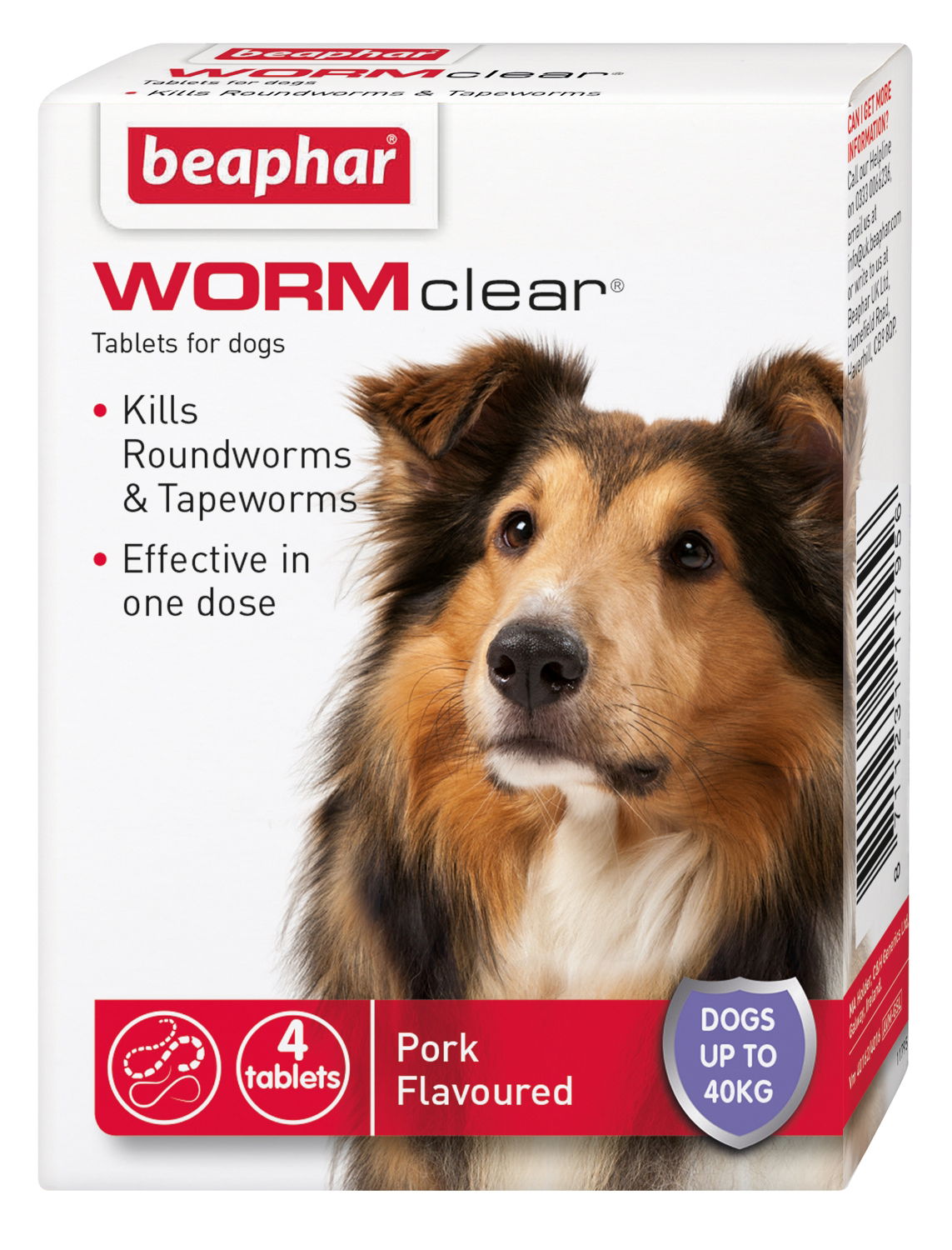 Beaphar Wormclear Dog Uptp 40kg 4 Tablets - Case of 6