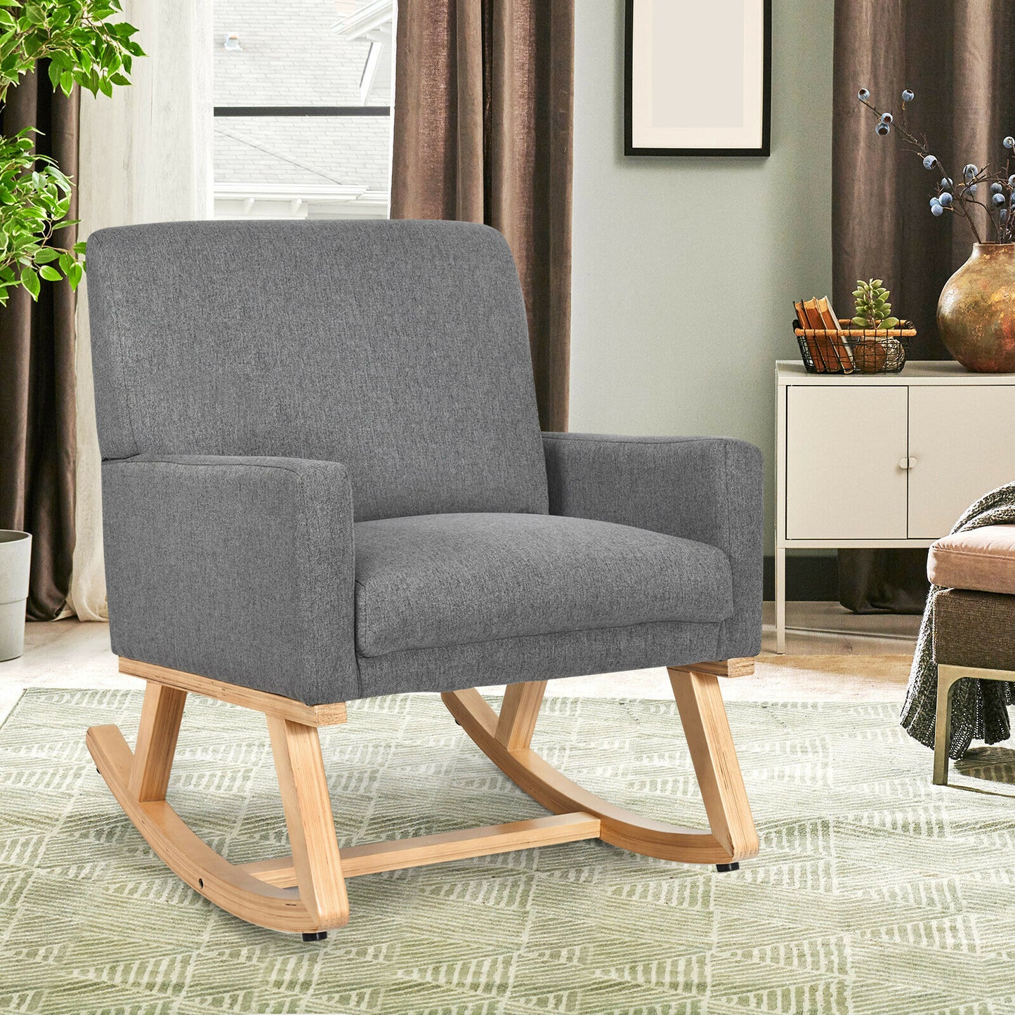 Fabric Upholstered Recliner Rocking Chair Armchair Lounge Sofa Seat Relax Rocker-Beige