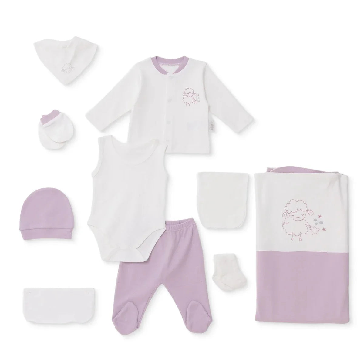 Bebbek Girls 10pc Newborn Set Animal with Poppers V-Neck Long Leg Long Sleeve - Ecru