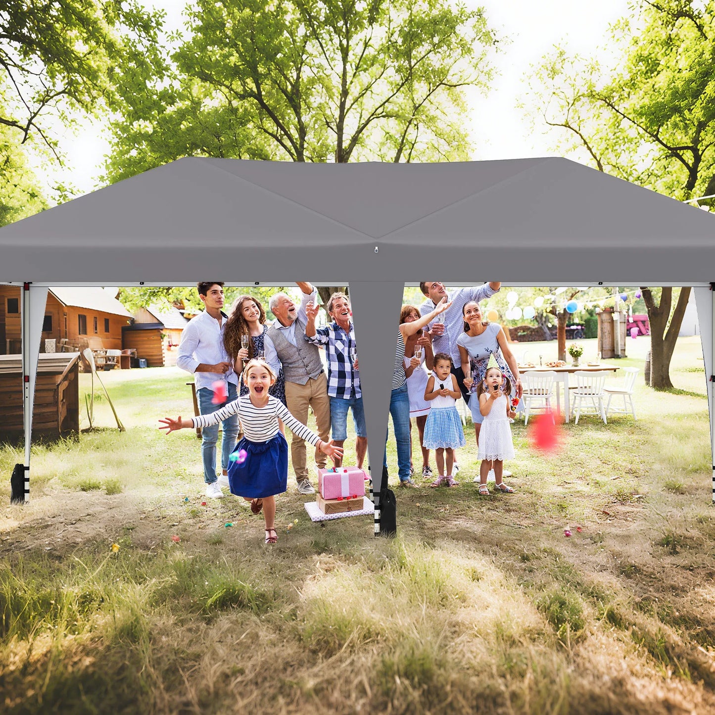 590 x 300 CM Outdoor Pop up Canopy Tent with Wheeled Bag-Grey