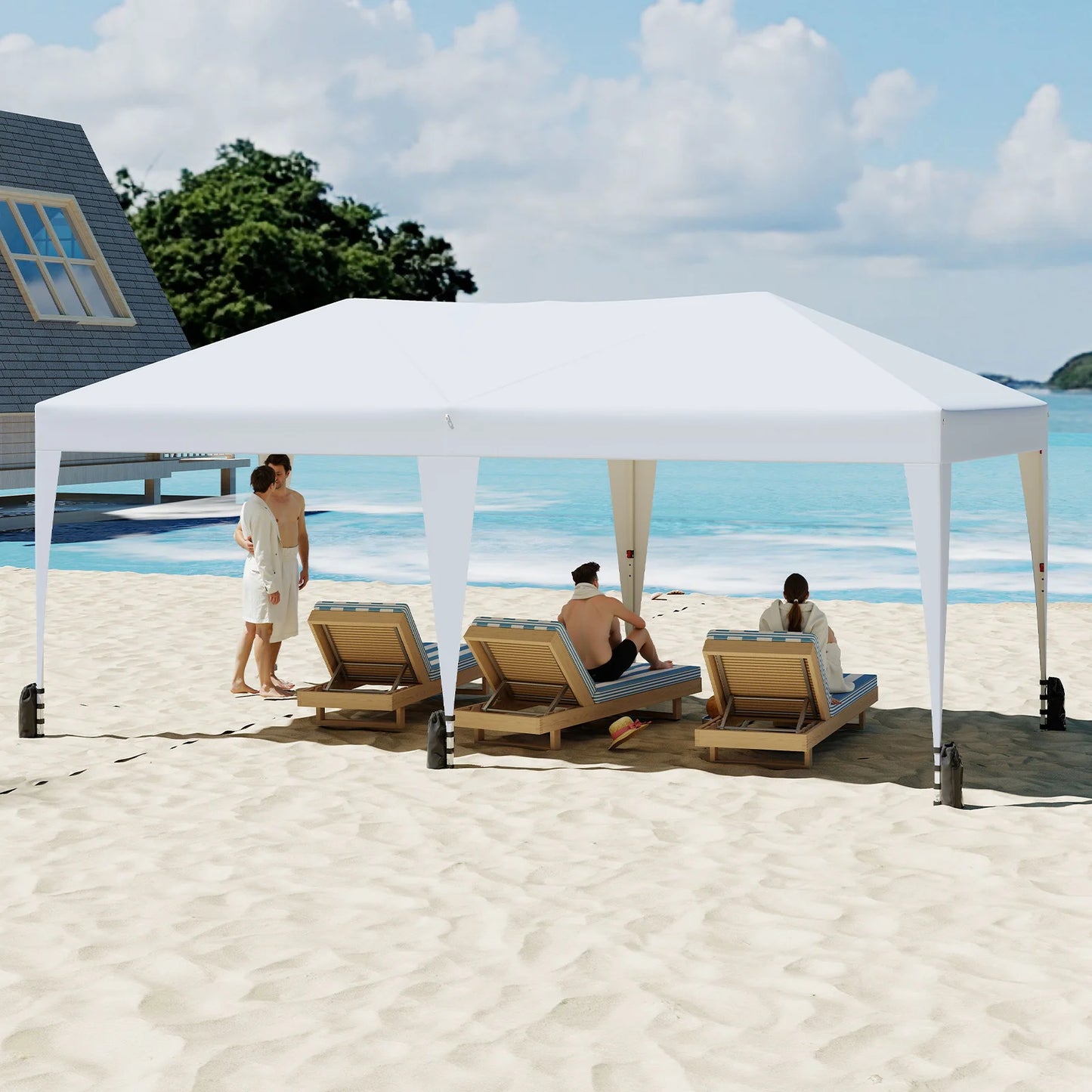 590 x 300 CM Outdoor Pop up Canopy Tent with Wheeled Bag-Grey