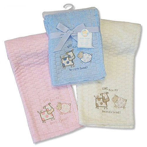 Pram Blanket/Wrap in a minky soft material with square pattern Blue