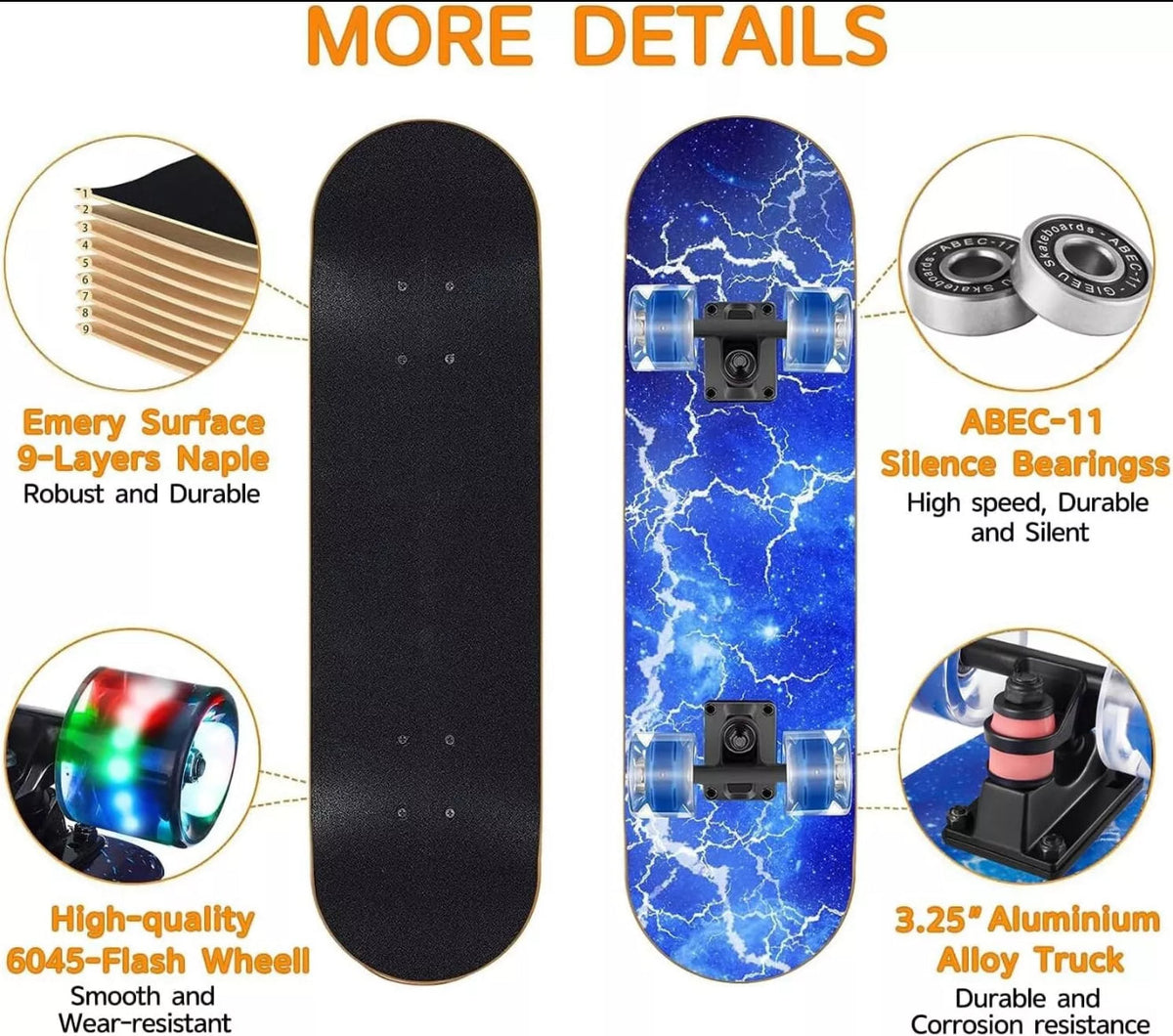 Skateboard with light up weels 80cm