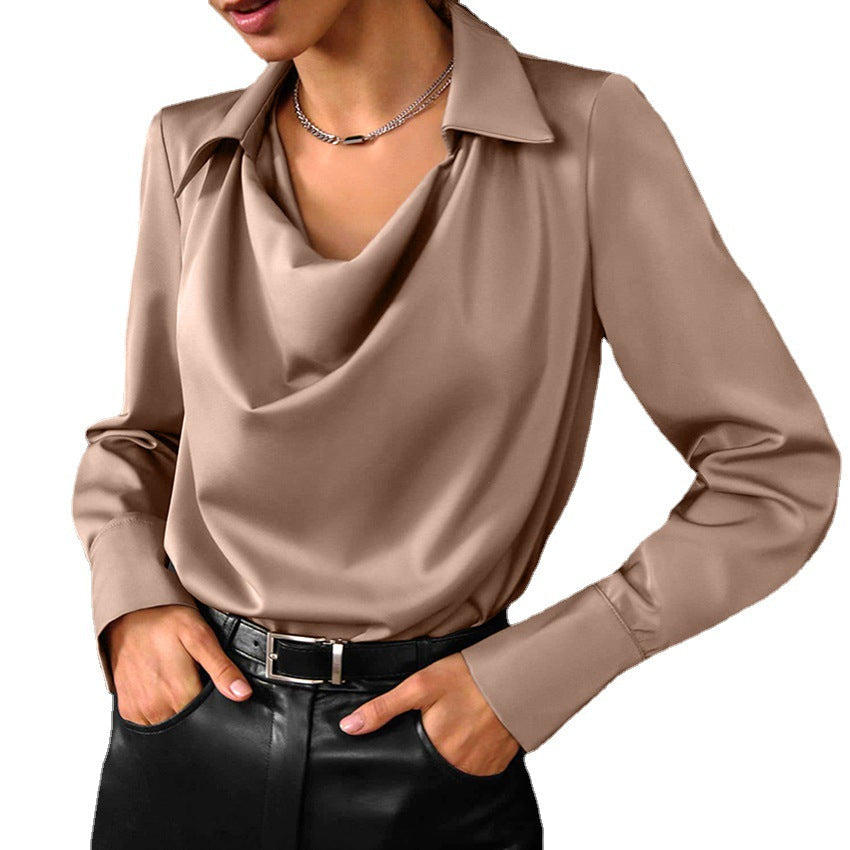 Collared Long-Sleeve Shirts Fashion Commuter Solid Color Blouse Casual Business Tops Women's Clothing