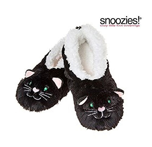 Childrens Animal Snoozies Soft Sherpa Fleece Fluffy Slippers (12-13 UK SMALL, BLACK CAT)