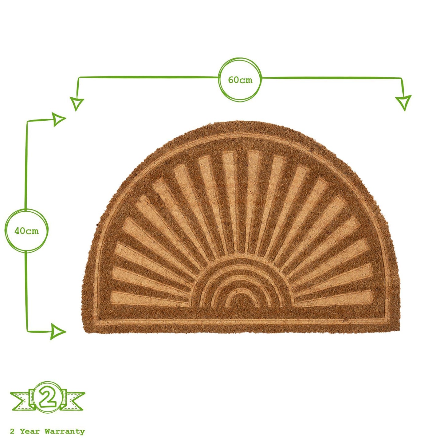 60cm x 40cm Brown Embossed Coir Half Moon Door Mat