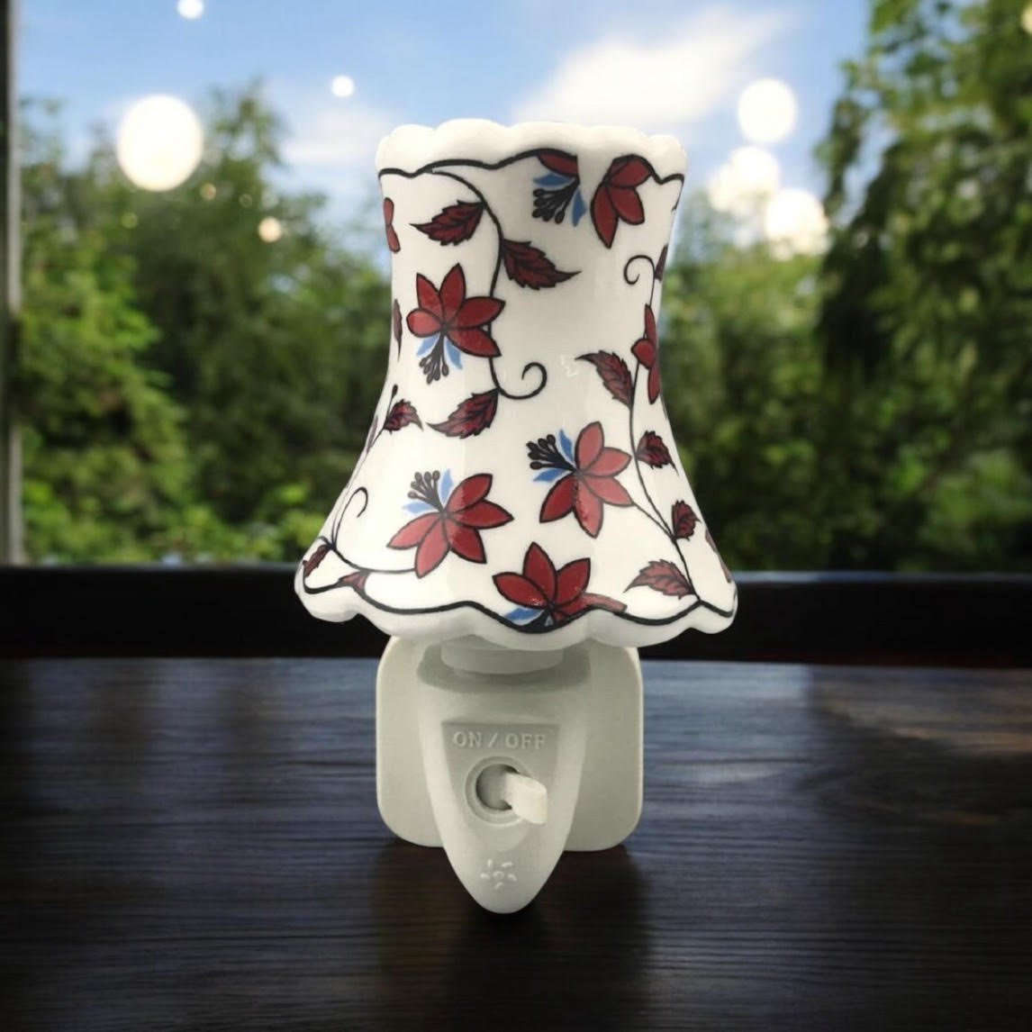 8 INCH FLORAL LED NIGHTLIGHT DARK RED WITH  VINES