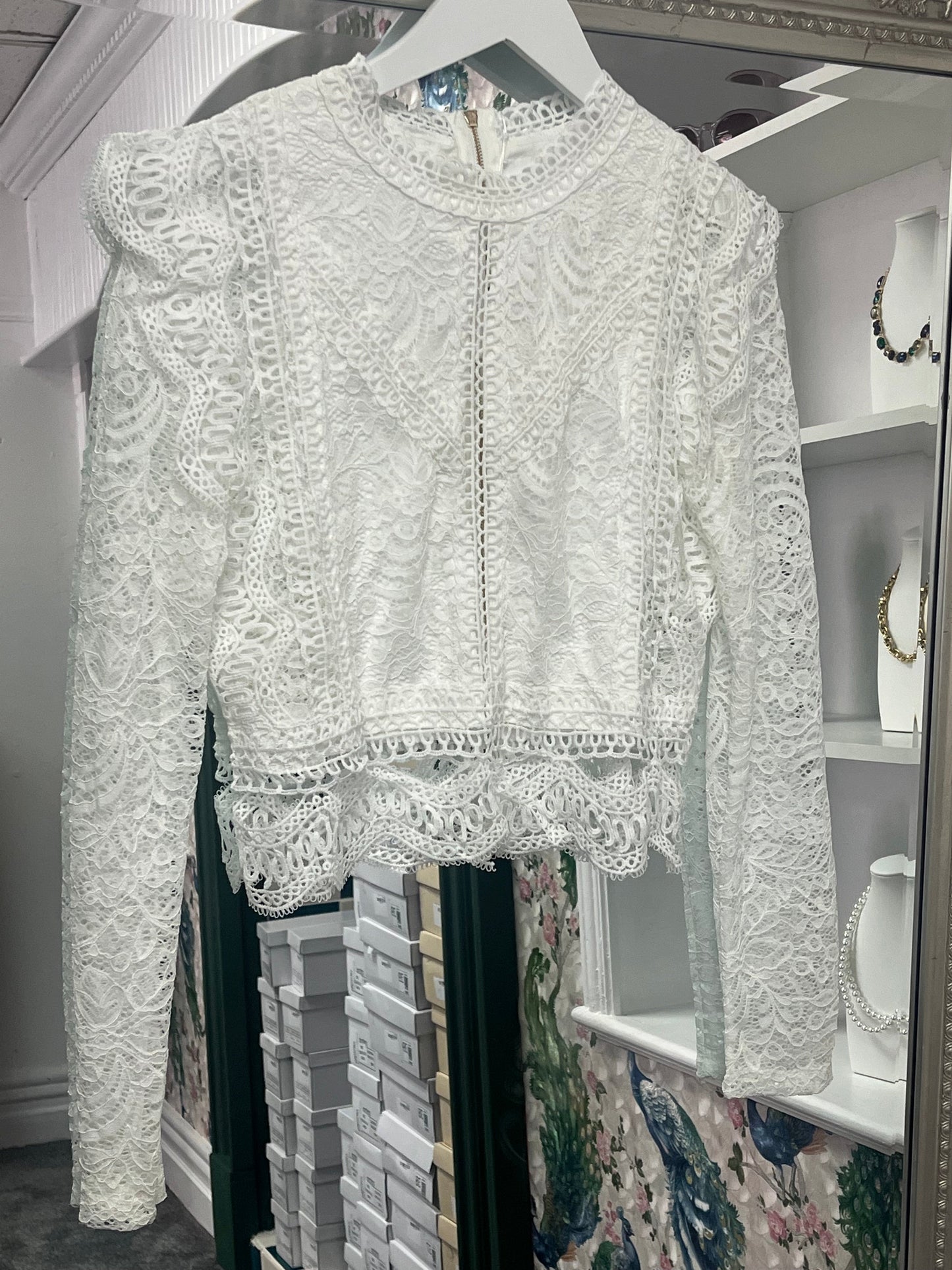 Luxtyle Long Sleeved Cropped Lace Top | One Size Fits 8–14 | Elegant Layering Piece