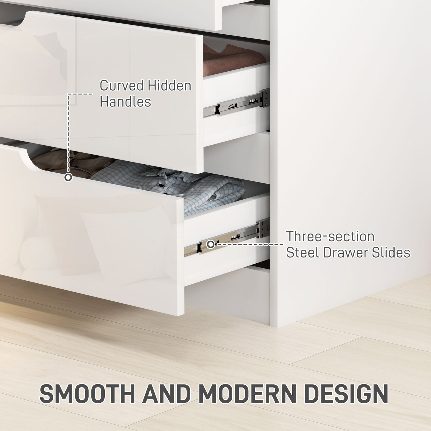 HOMCOM 4 Drawer Chest of Drawers for Bedroom, 60 x 40 x 85cm, White