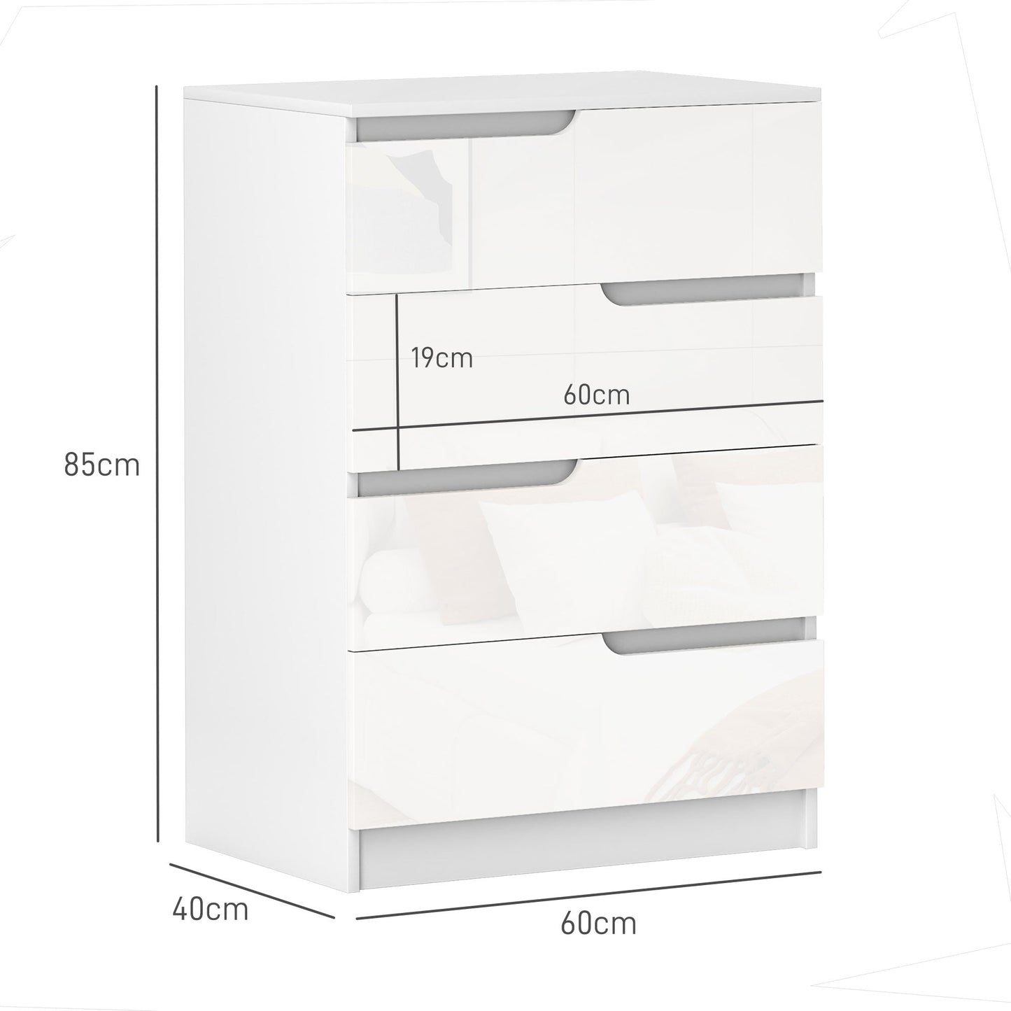 HOMCOM 4 Drawer Chest of Drawers for Bedroom, 60 x 40 x 85cm, White