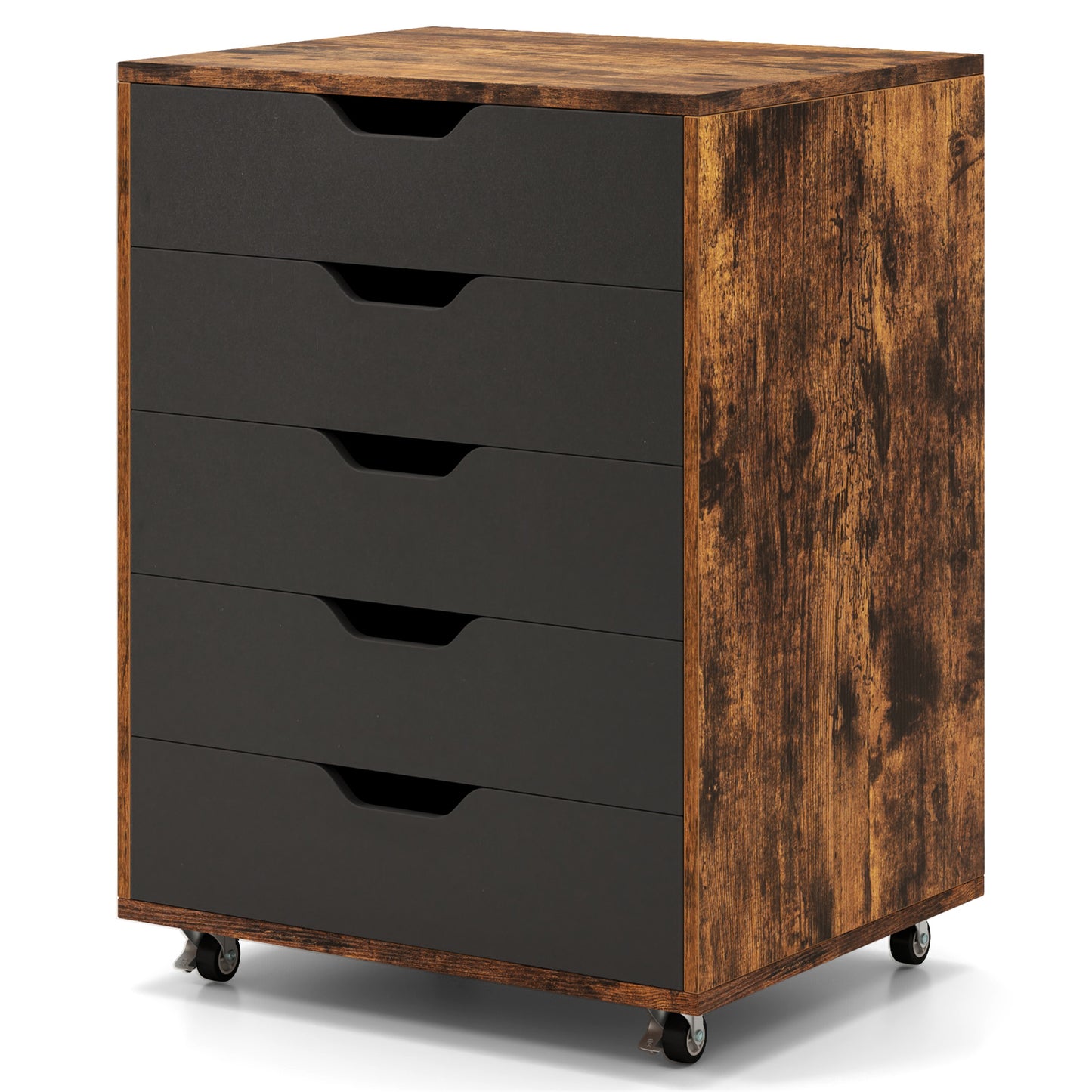 5 Drawer Chest with Lockable Wheels for Home Office-Black