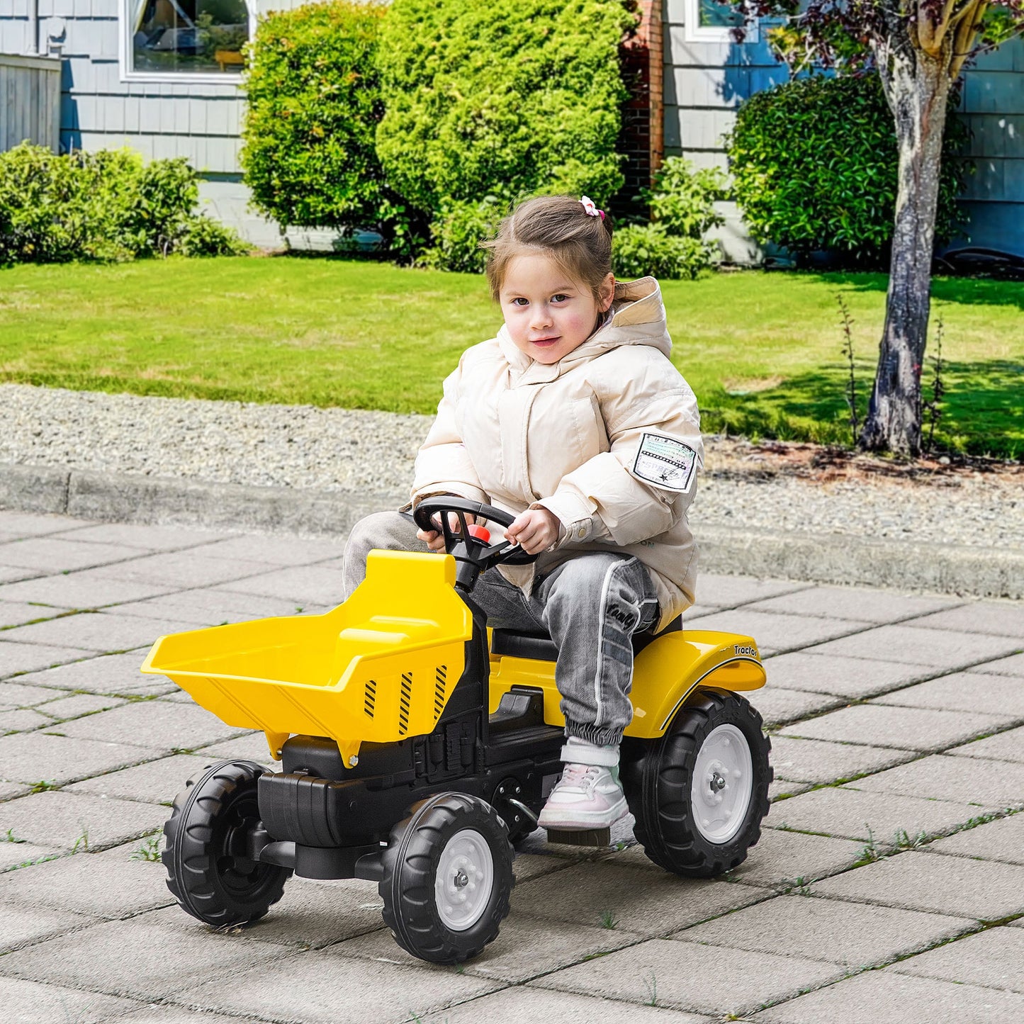 HOMCOM Ride on Tractor No Power for Kids with Manual Control Bucket