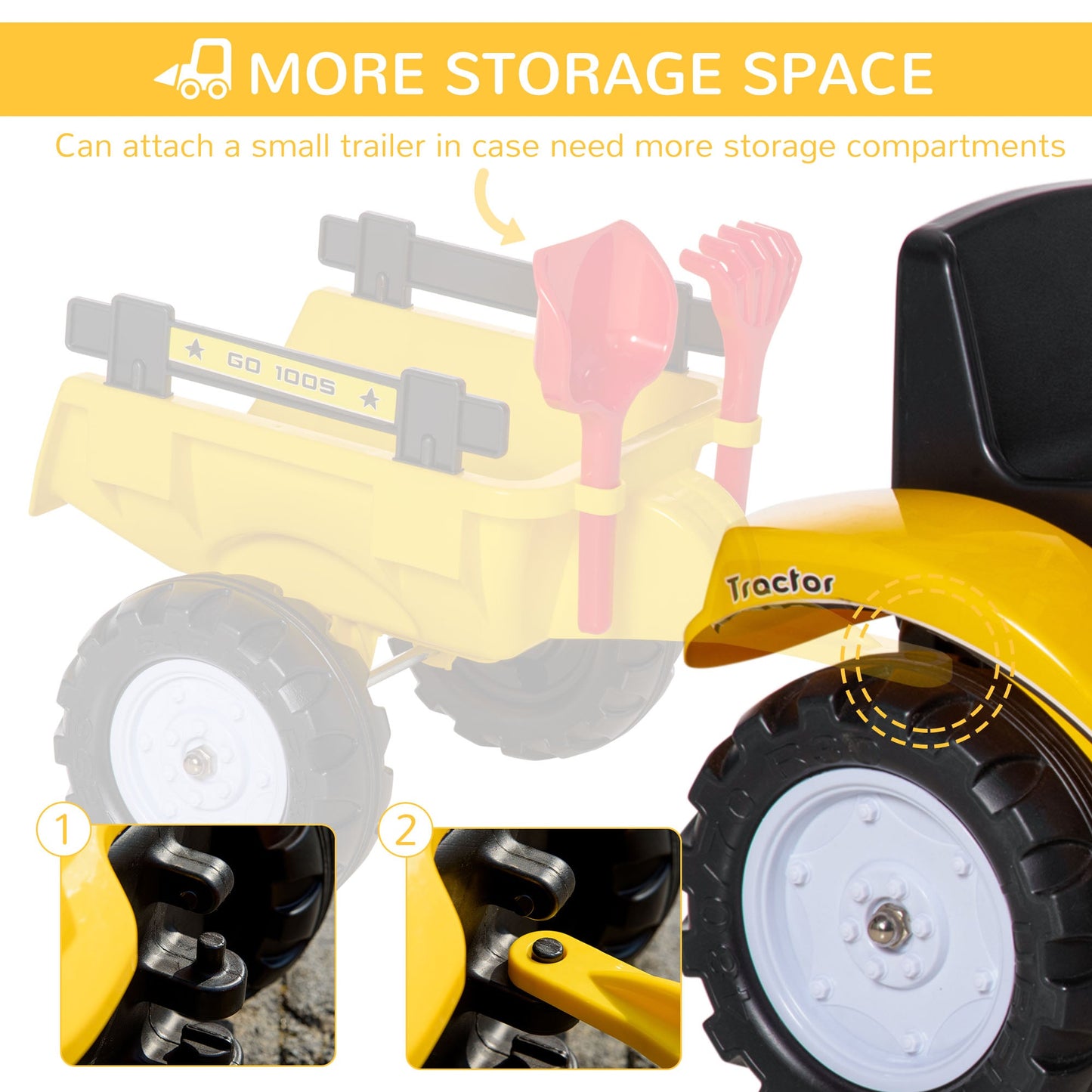 HOMCOM Ride on Tractor No Power for Kids with Manual Control Bucket
