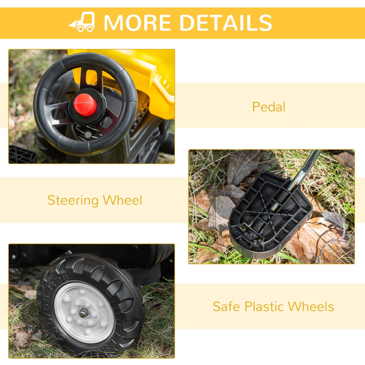 HOMCOM Ride on Tractor No Power for Kids with Manual Control Bucket