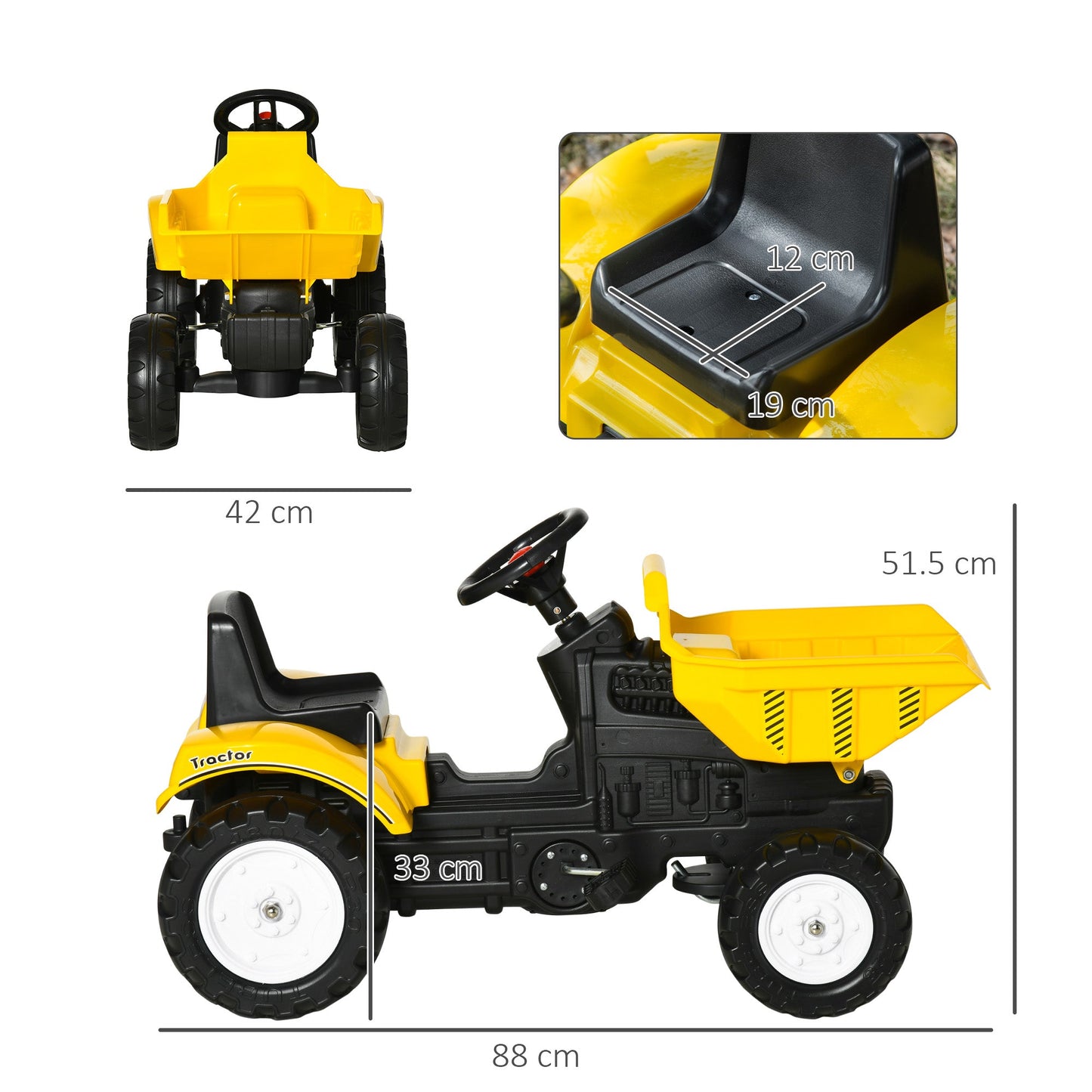 HOMCOM Ride on Tractor No Power for Kids with Manual Control Bucket
