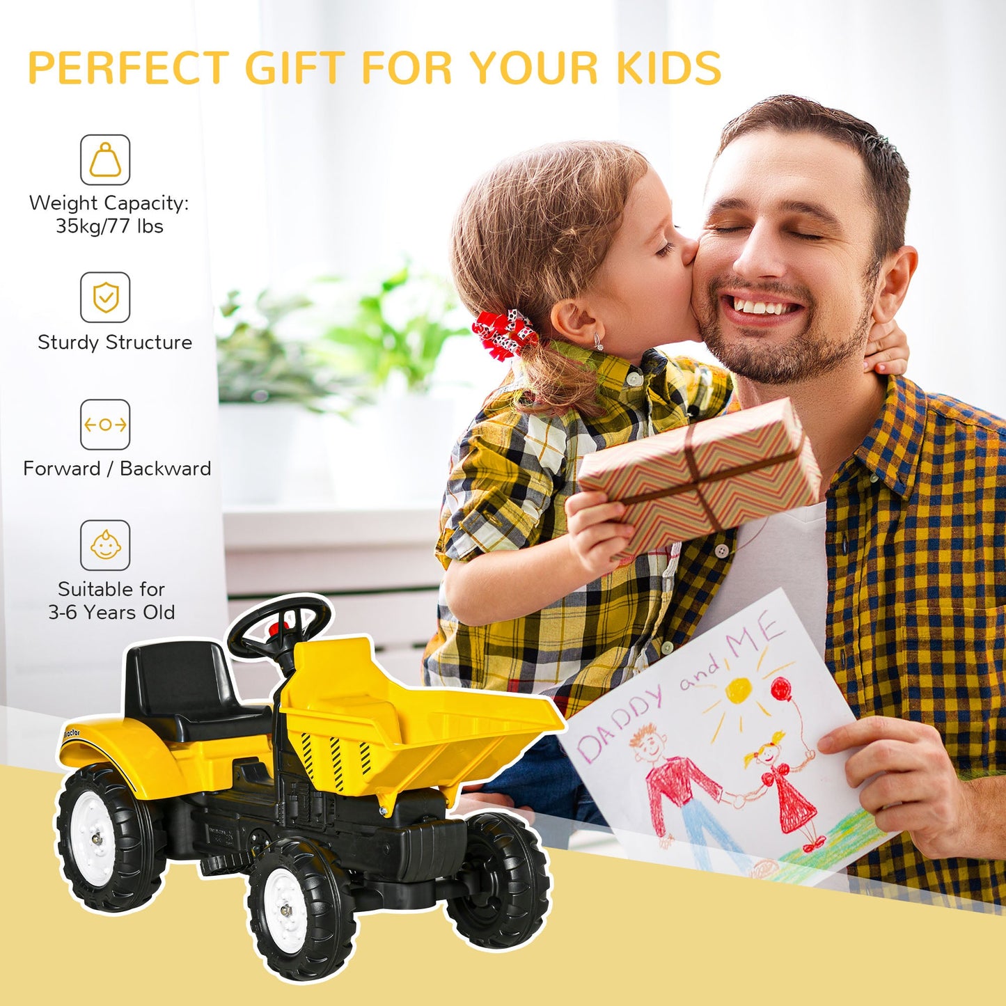 HOMCOM Ride on Tractor No Power for Kids with Manual Control Bucket