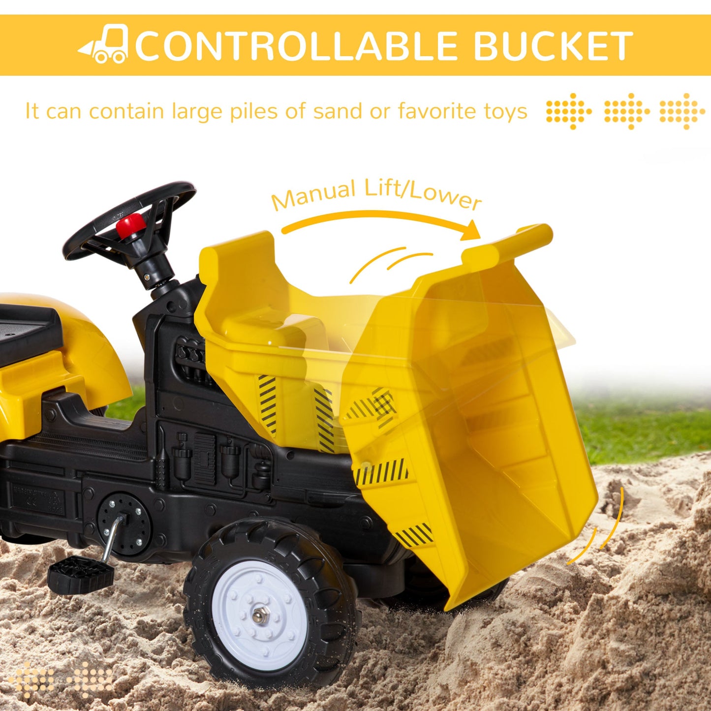 HOMCOM Ride on Tractor No Power for Kids with Manual Control Bucket