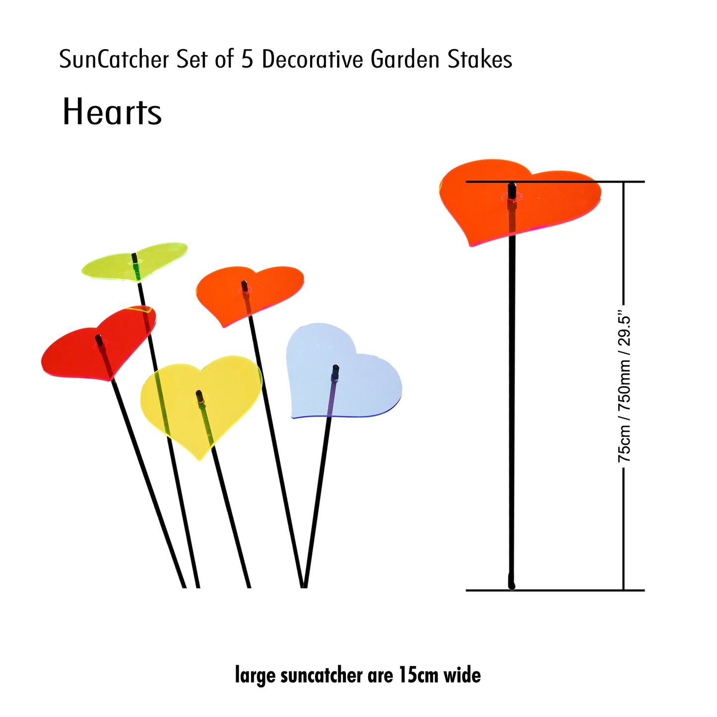 Large Garden Décor Ornaments Set of 5 'Hearts'