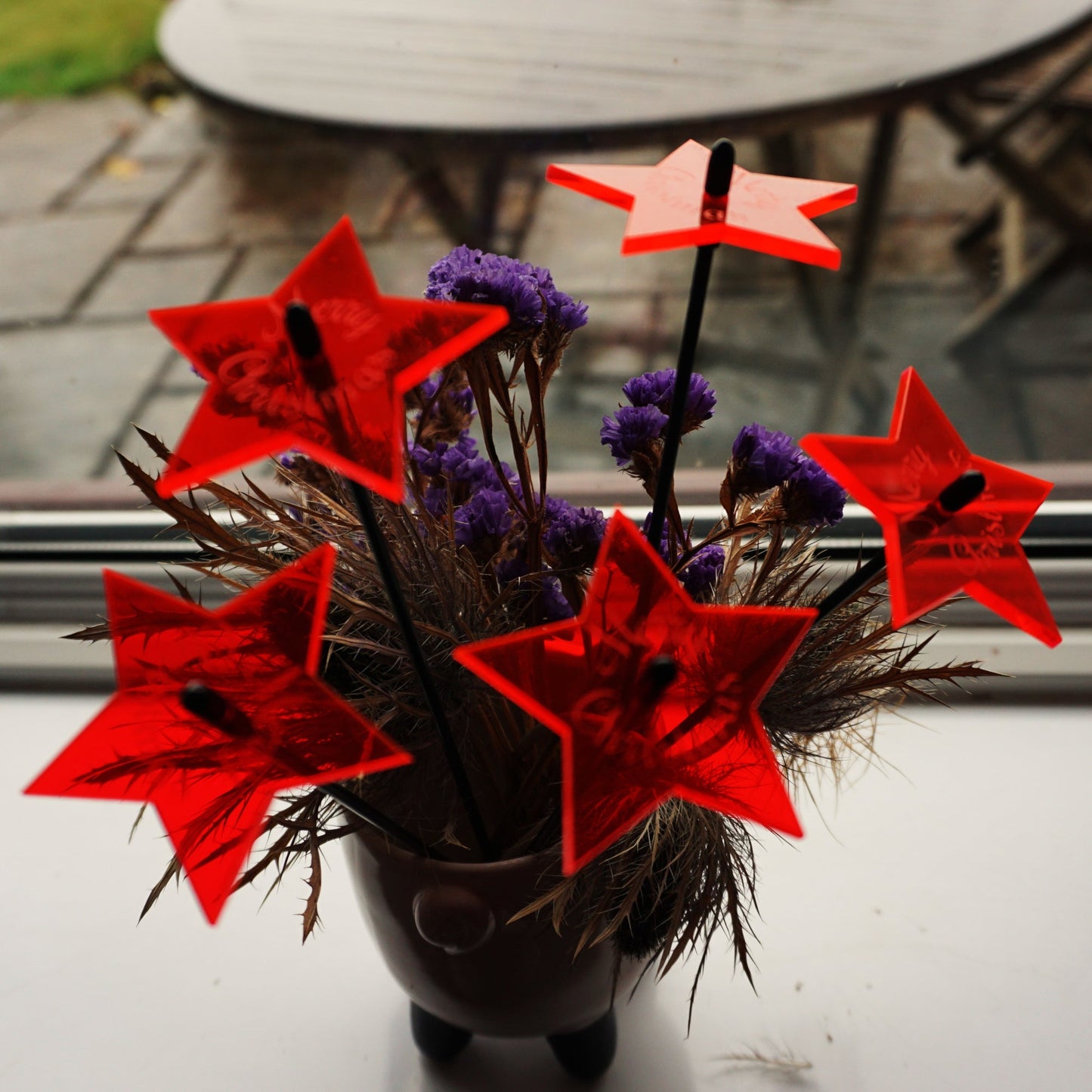 Small Set of 5 Shining Stars with Merry Christmas Message