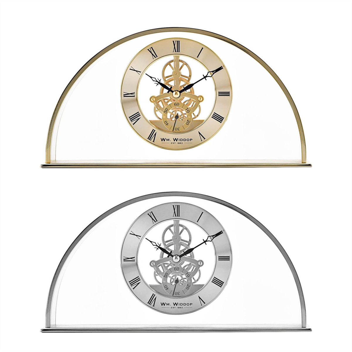 Wm.Widdop Silver Arch Mantel Clock Skeleton Dial Roman
