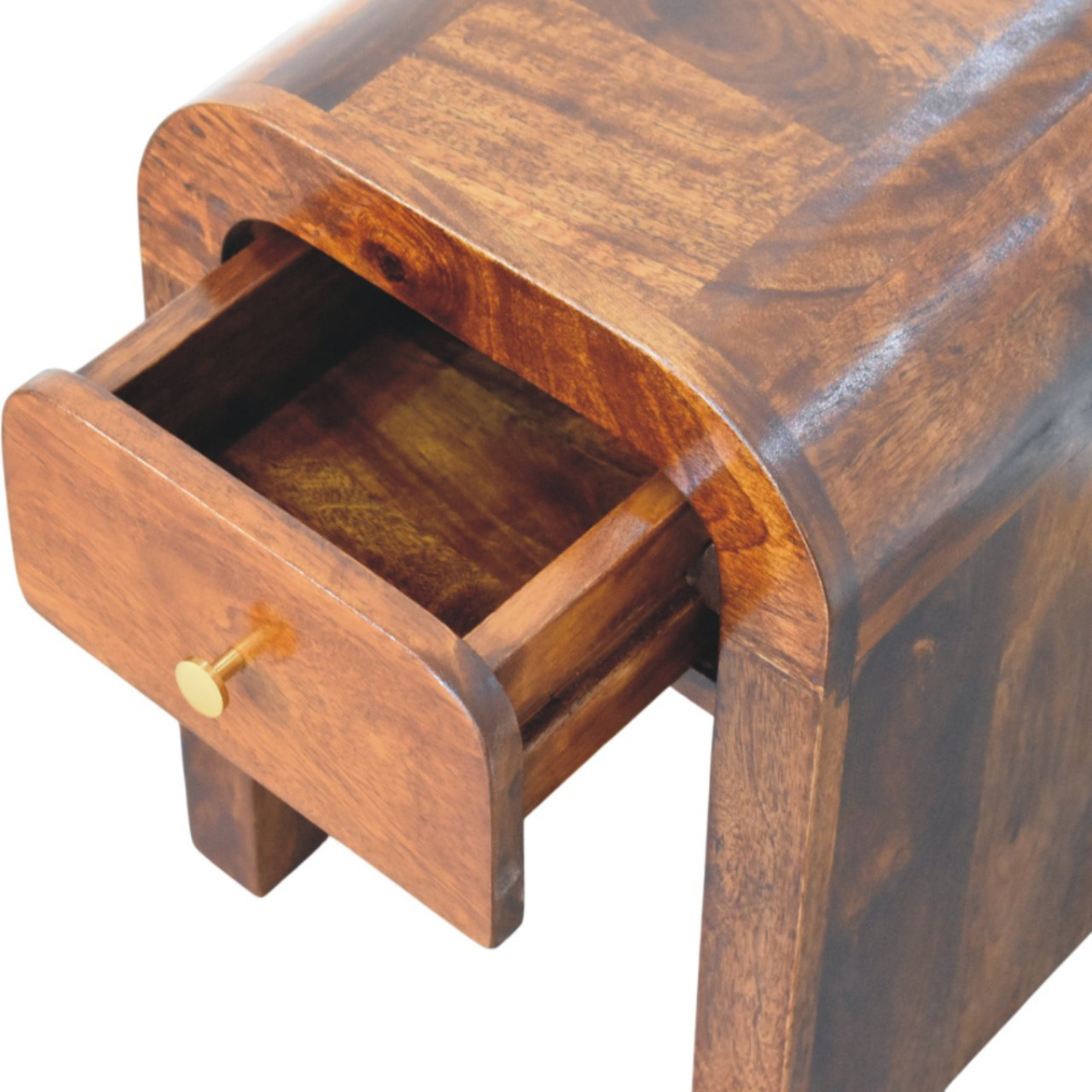 Artisan Furniture Solid Wood Mini Darcy Chestnut Nightstand with Curved Edges, Brown, 1 Drawer