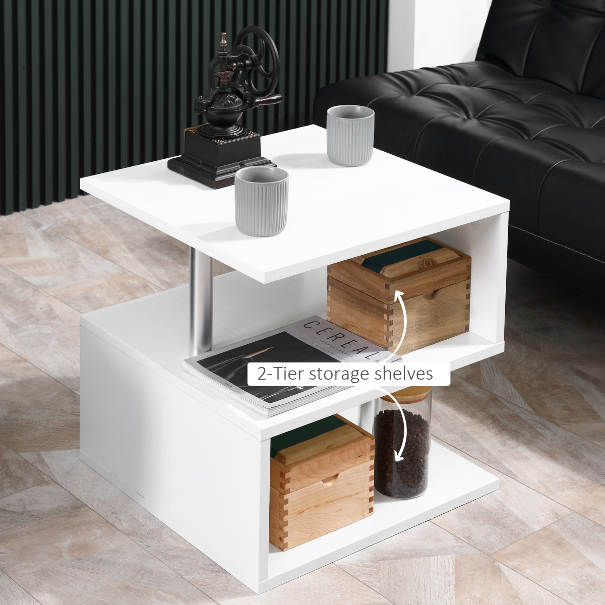Side Table 2 Tier Storage Shef Organizer Bookcase End Desk Stand Display White