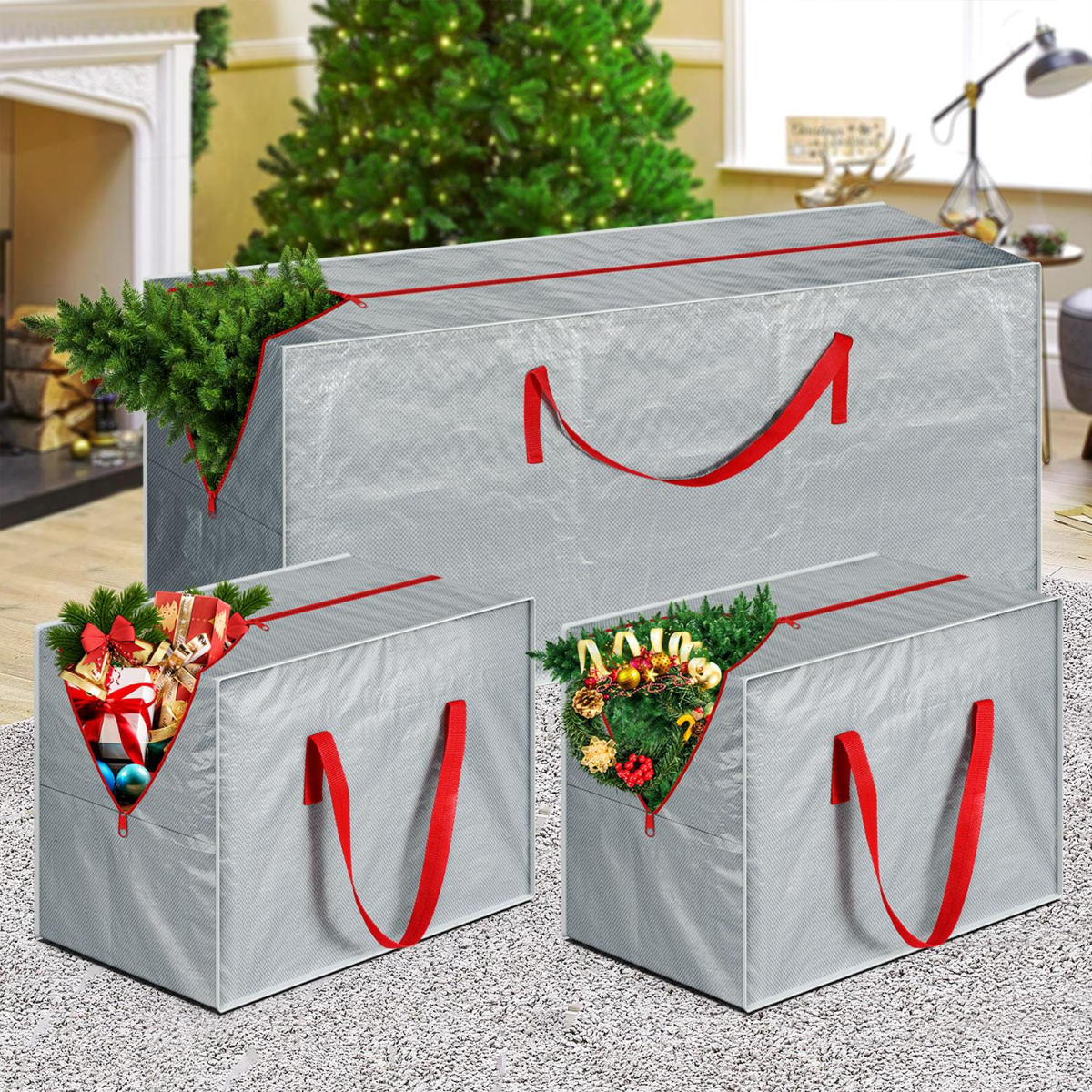 VINSANI 3pc GREY XMAS STORAGE BAGS 1010448