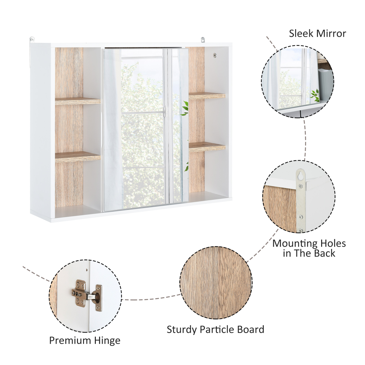 Wall Mounted Bathroom Storage Cabinet w/ Mirrored Door, Adjustable Shelf
