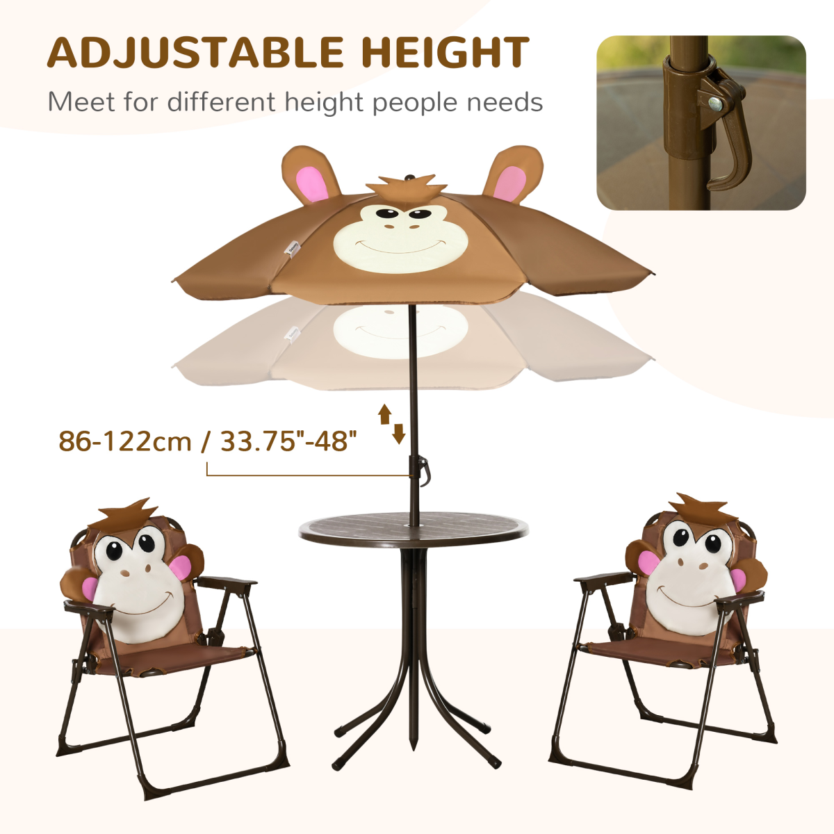 Kids Foldable Four-Piece Garden Set Table, Chairs, Umbrella