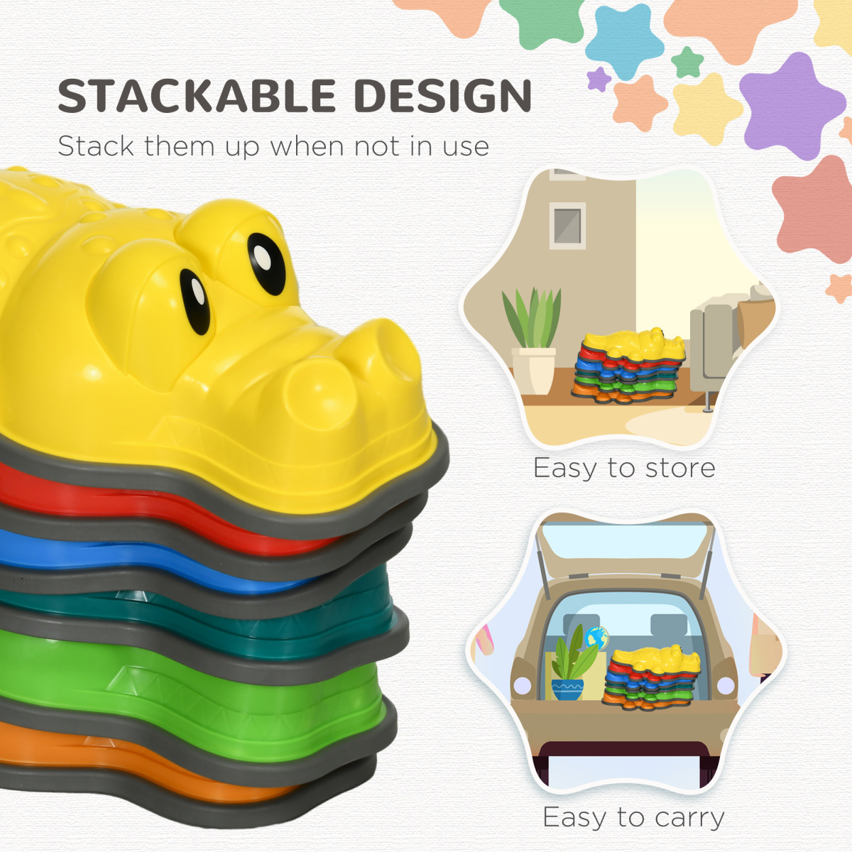 ZONEKIZ 6PCs Kids Kids Stepping Stones w/ Anti-Slip Edge, Indoor and Outdoor