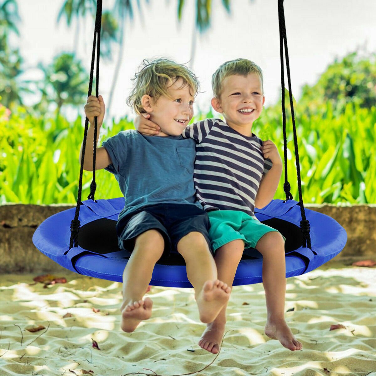 100cm Children Flying Saucer Tree Swing with Adjustable Rope-Blue