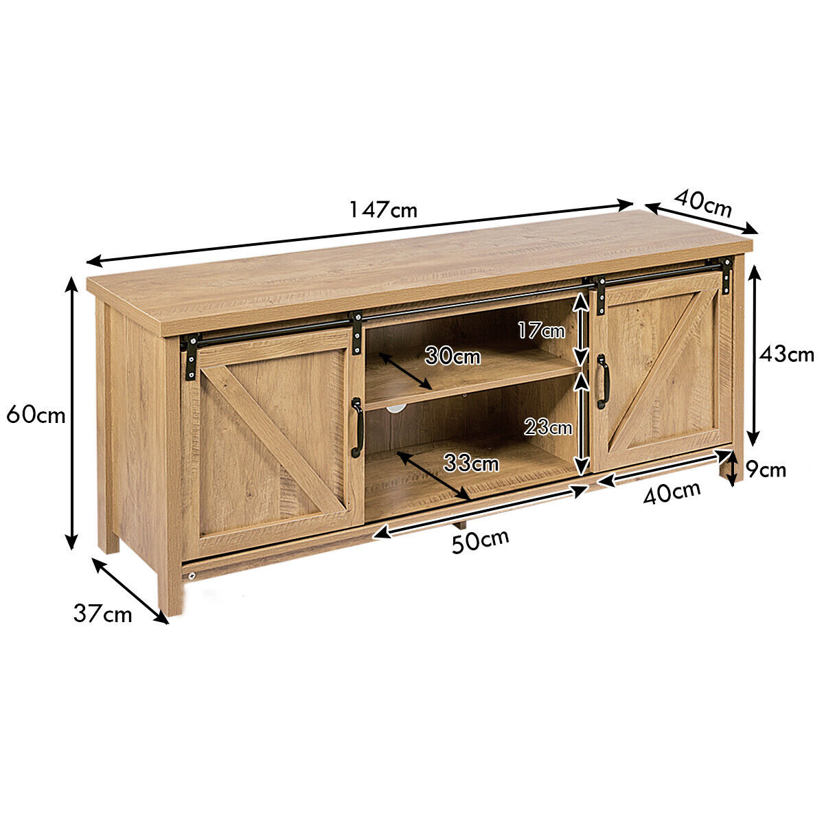 Modern TV Cabinet for 60-Inch TV Wooden Media Storage Shelves-Grey