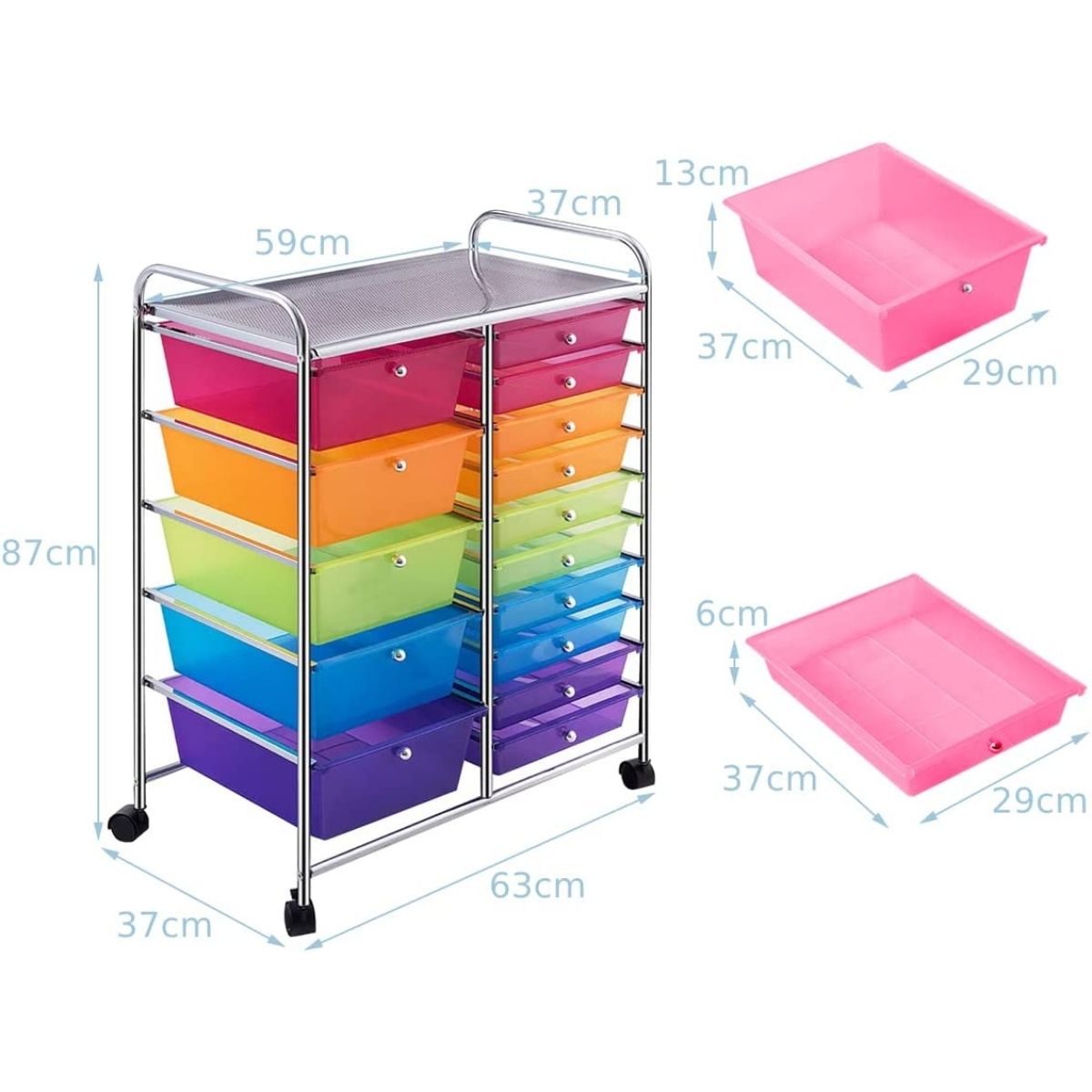 15 Drawer Rolling Storage Cart with 4 Wheels for Beauty Salon-Black