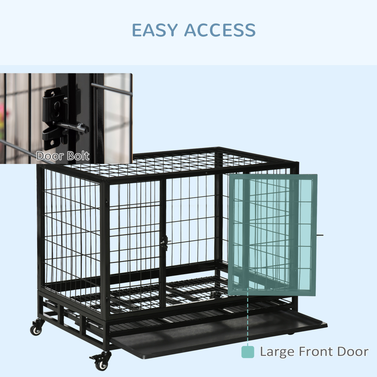 PawHut 36 inch Heavy Duty Metal Dog Crate Pet Cage with Tray Wheeled Dog Kennel - Black (Medium)