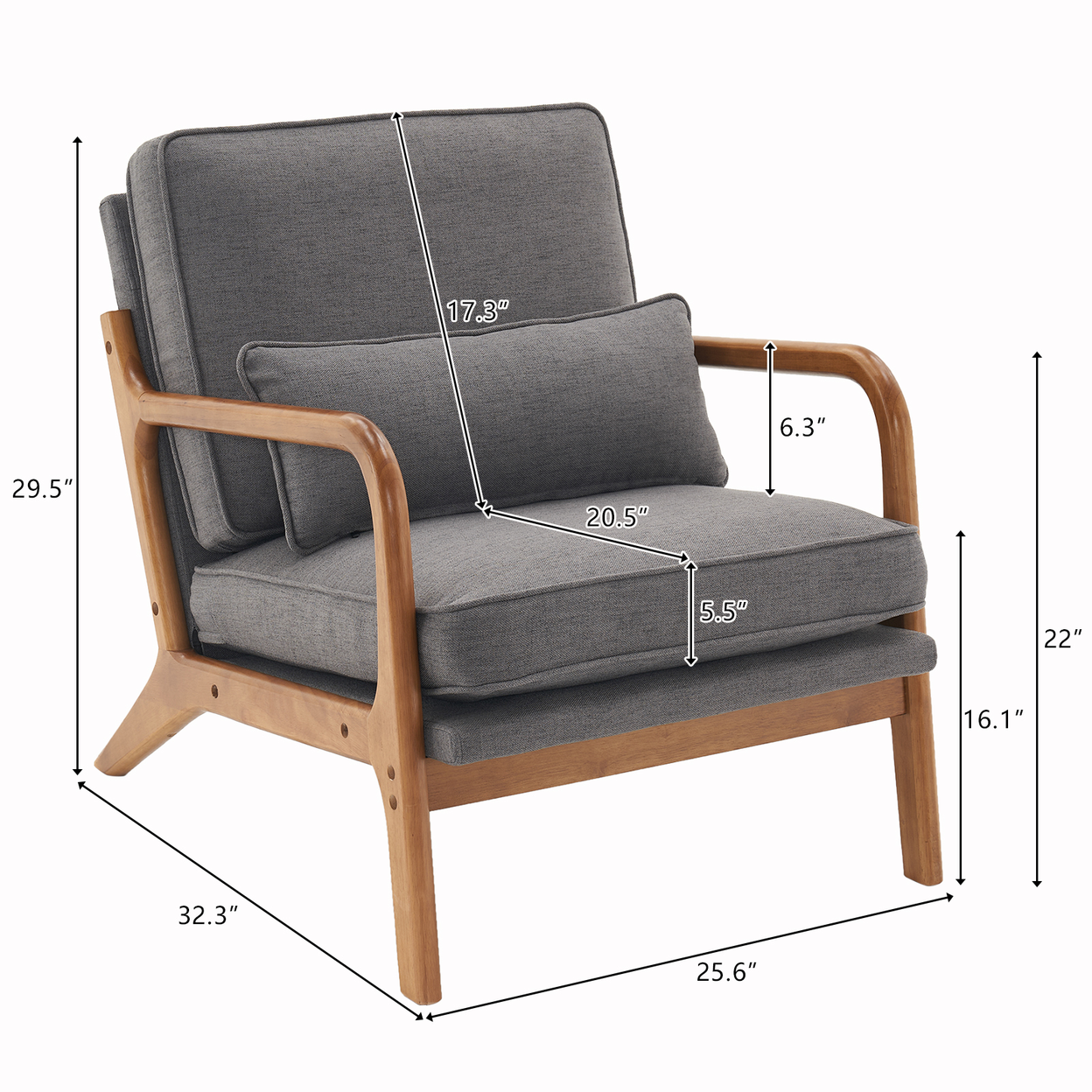 【Same Code：44658239】Oak Armrest Oak Upholstered Single Lounge Chair Indoor Lounge Chair Dark Grey