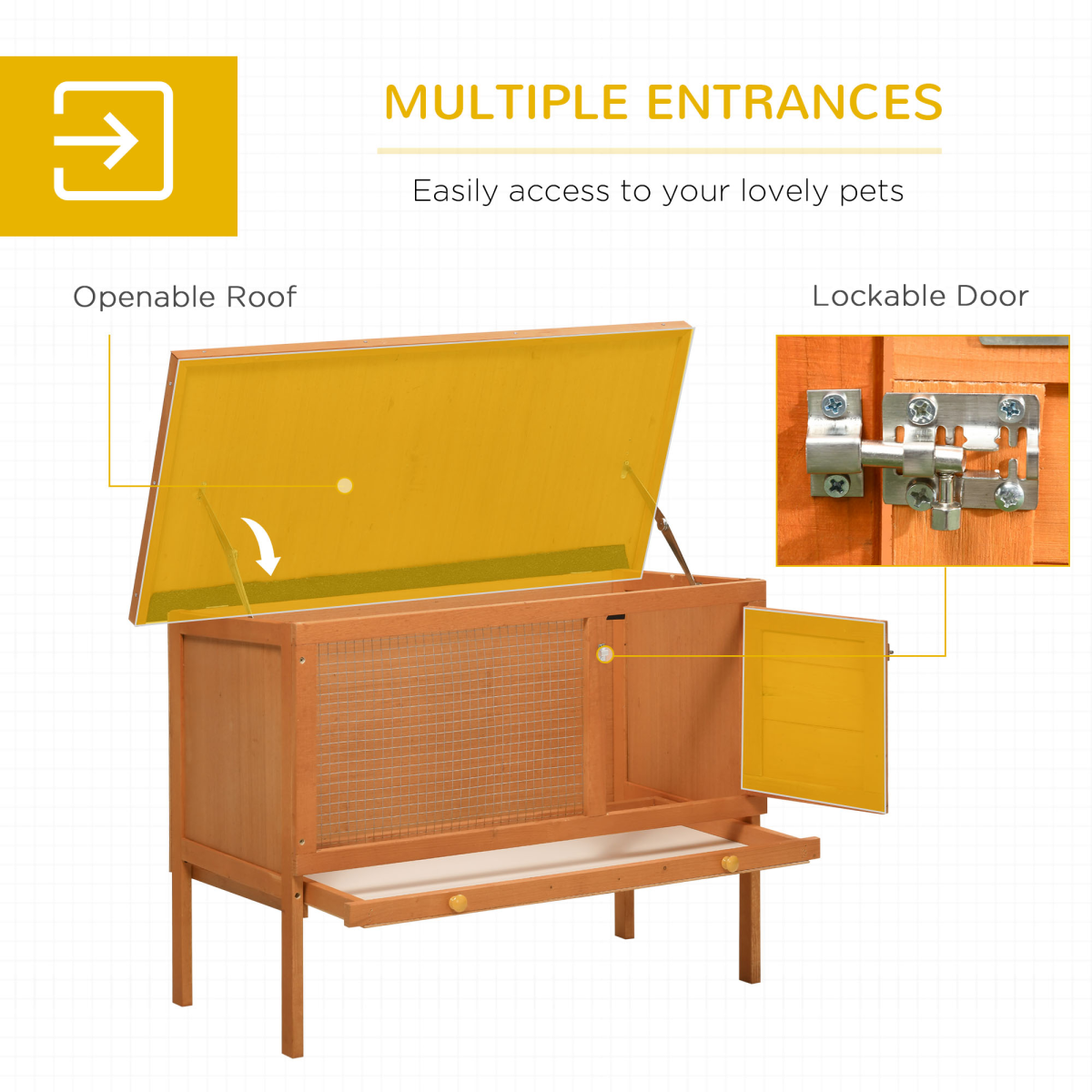 Rabbit Hutch Bunny Cage Guinea Pig Elevated House Wood Outdoor Garden Pawhut