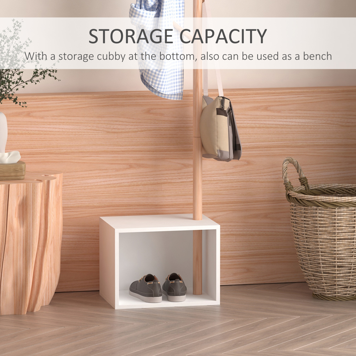 Coat Rack Storage Bench Hallway Tree Hat Hanger Entryway Bedroom Stand